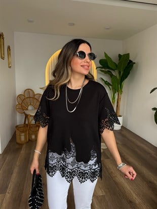 11526 Altı Güpür Detaylı Bluz