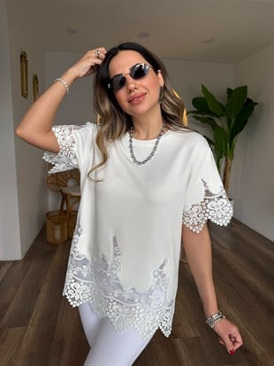 11526 Altı Güpür Detaylı Bluz