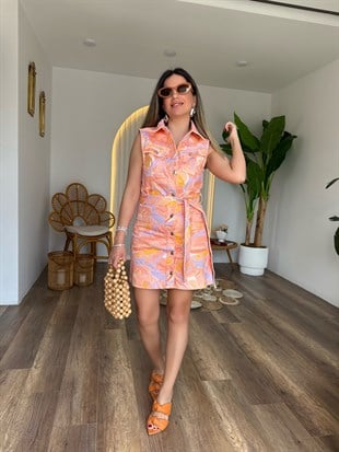 11532 Desenli Önden Düğmeli Elbise