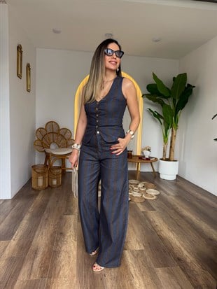 11576 Çizgili Yelek Pantolon Takım