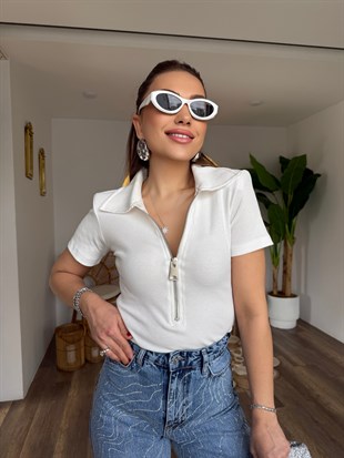 11580 Önü Fermuar Detaylı Bluz