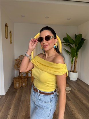 11585 Bardot Yaka Metal Triko Bluz