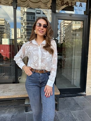 11594 Kendinden Desenli Gömlek