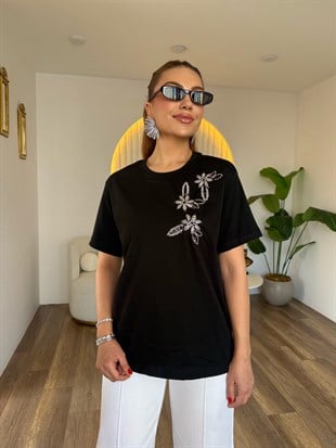 11902 Nakış Taş Detaylı Marka Bluz