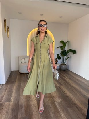 11927 Yanı Bağlamalı Elbise
