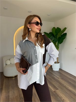 12166 Taşlı Parçalı Gömlek