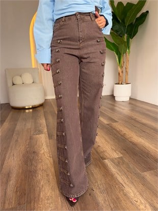12315 Metal Toka Ve Şerit Detaylı Pantolon