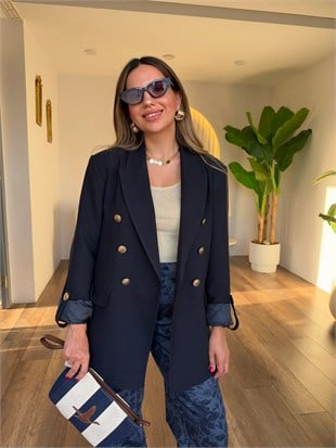 12327 Gold Düğme Detaylı Blazer Ceket