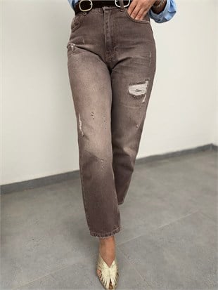 12380 Lazer Detaylı Kahve Pantolon