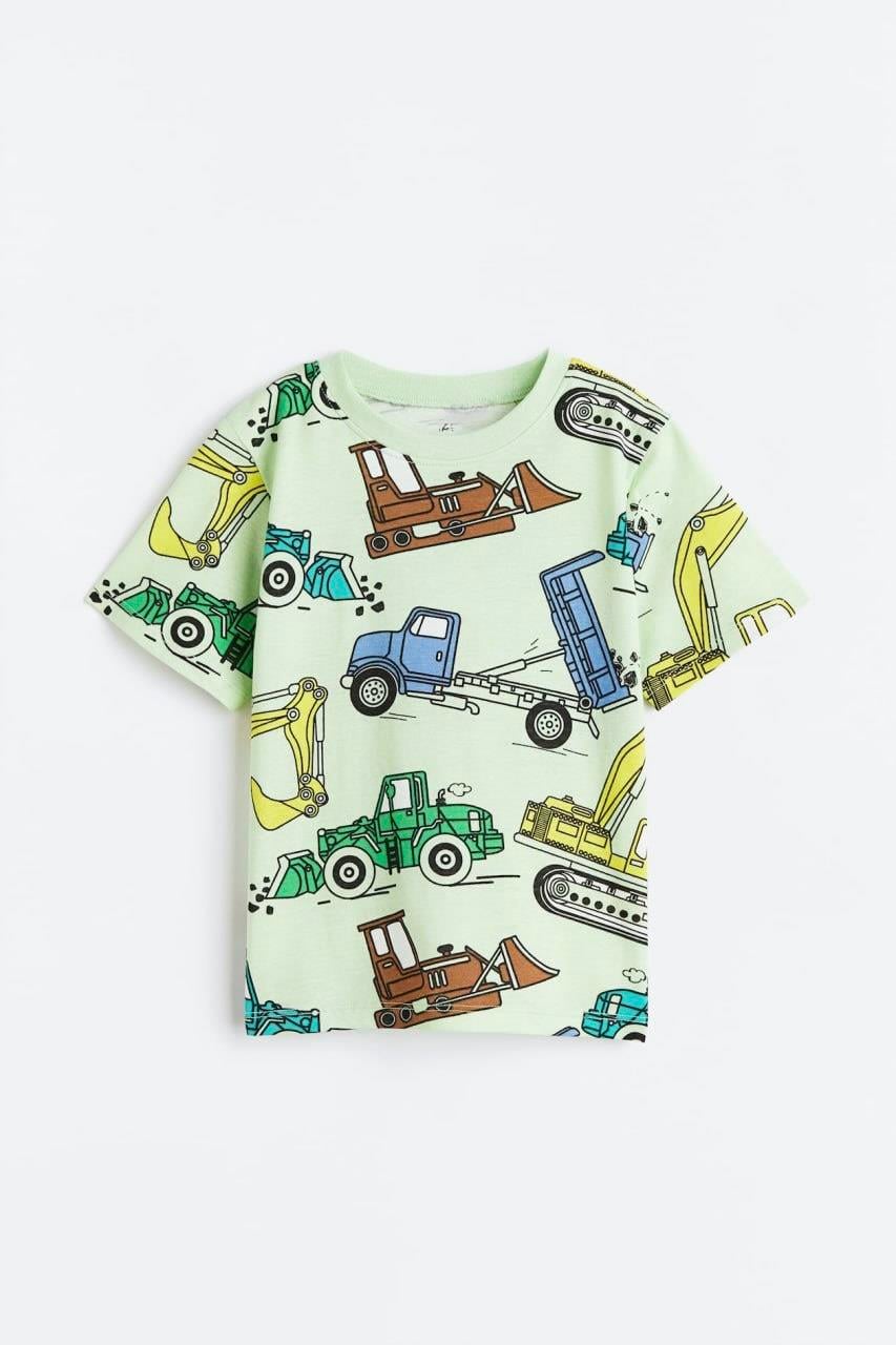 10028 Kids Yeşil Araba Desenli Tshirt 1/2-8/10 Yaş