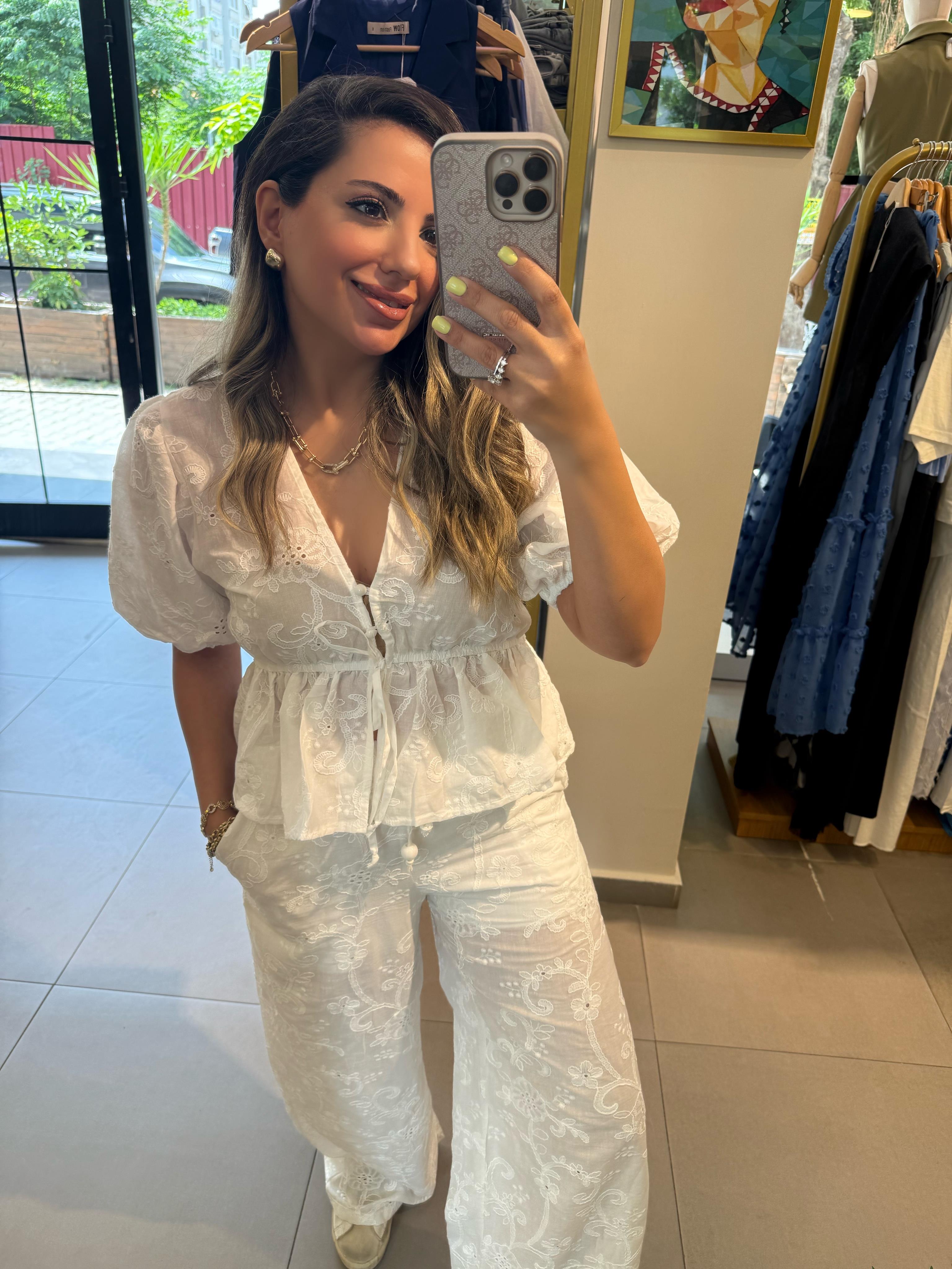 10119 Güpür Pantolon Bluz Takım
