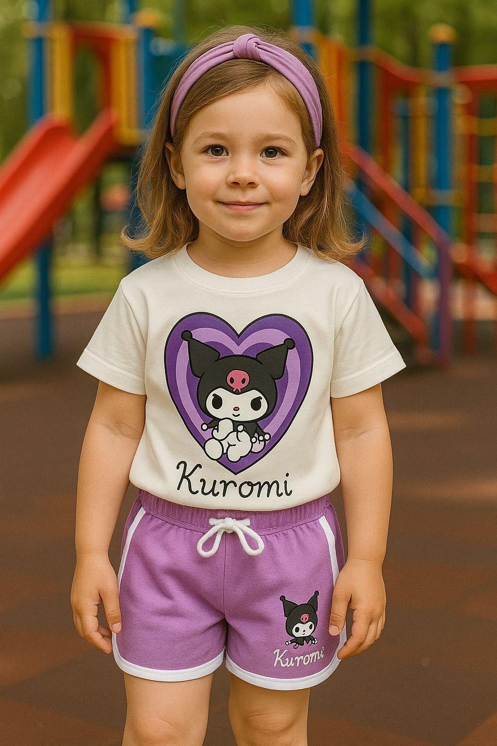 10189 Kids Kuromi Kalpli Şort Takım 3-4/9-10 Yaş