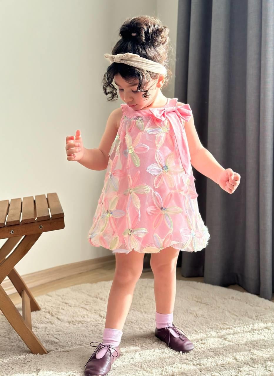 10216 Kids Çiçek Tüllü Elbise 3-4/9-10 Yaş