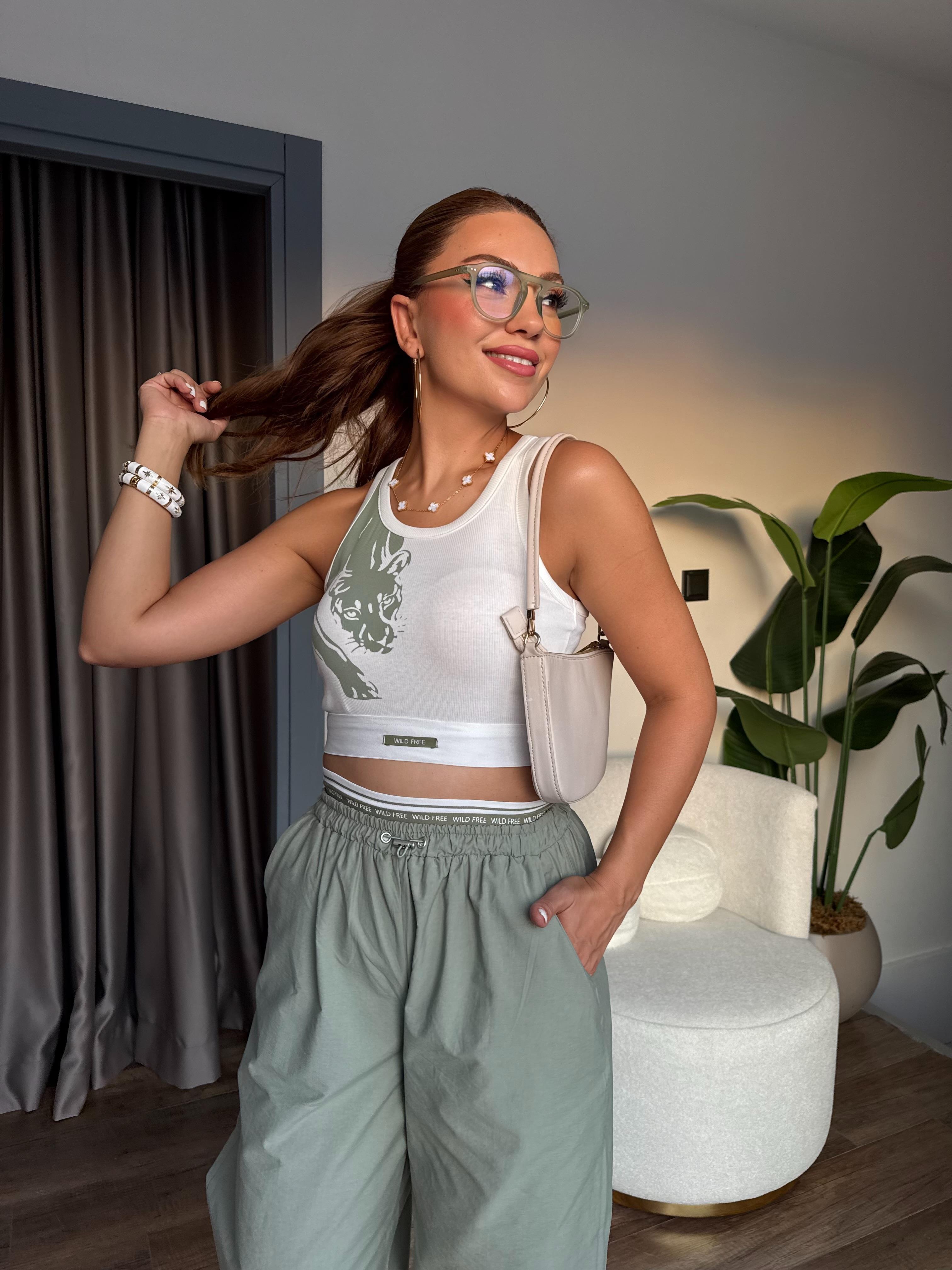 10492 Beli Lastikli Bluz Pantolon Takım