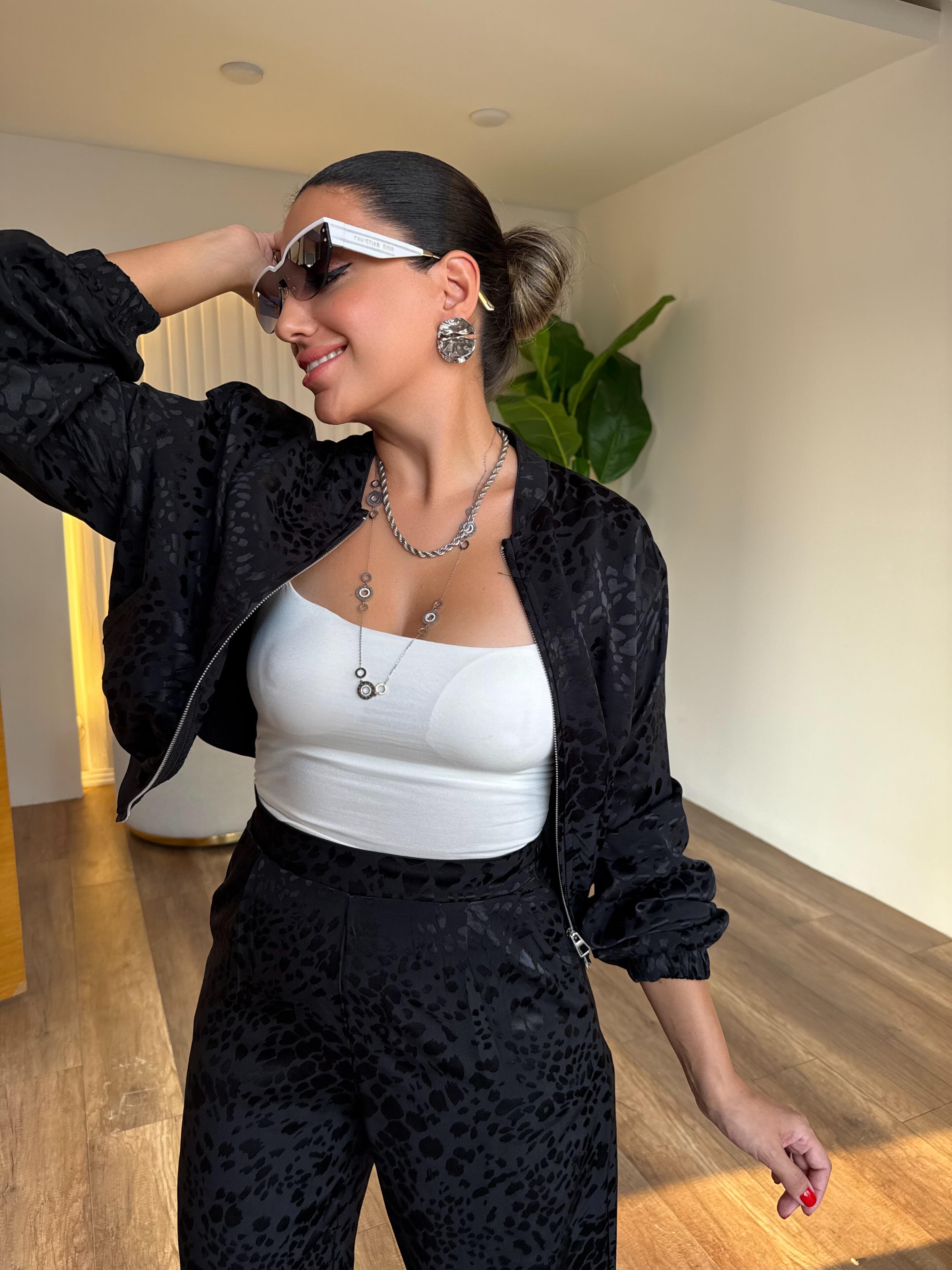 10522 Leopar Desenli Bomber Ceket