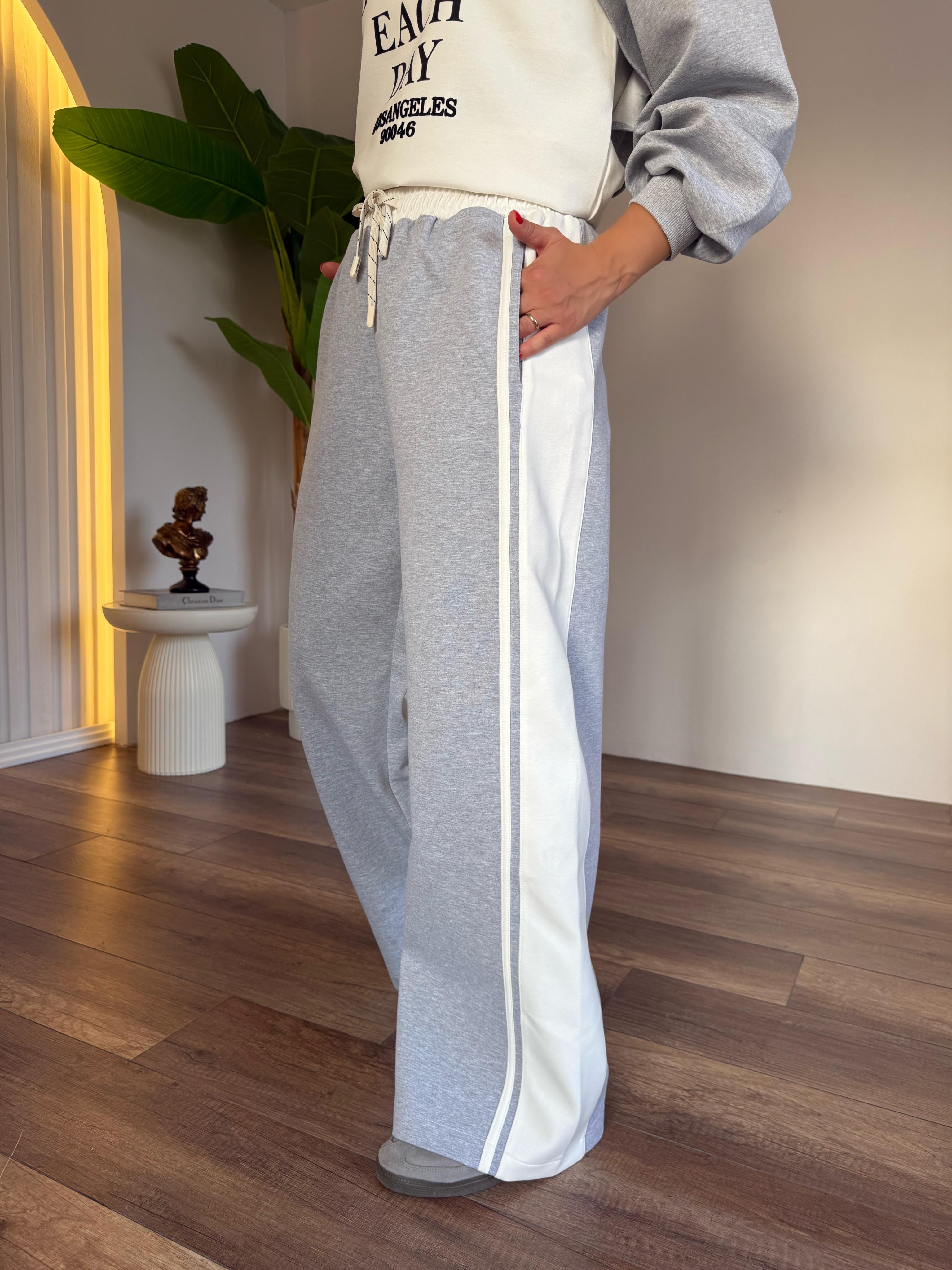 10529 Beyaz Şeritli Gri Eşofman