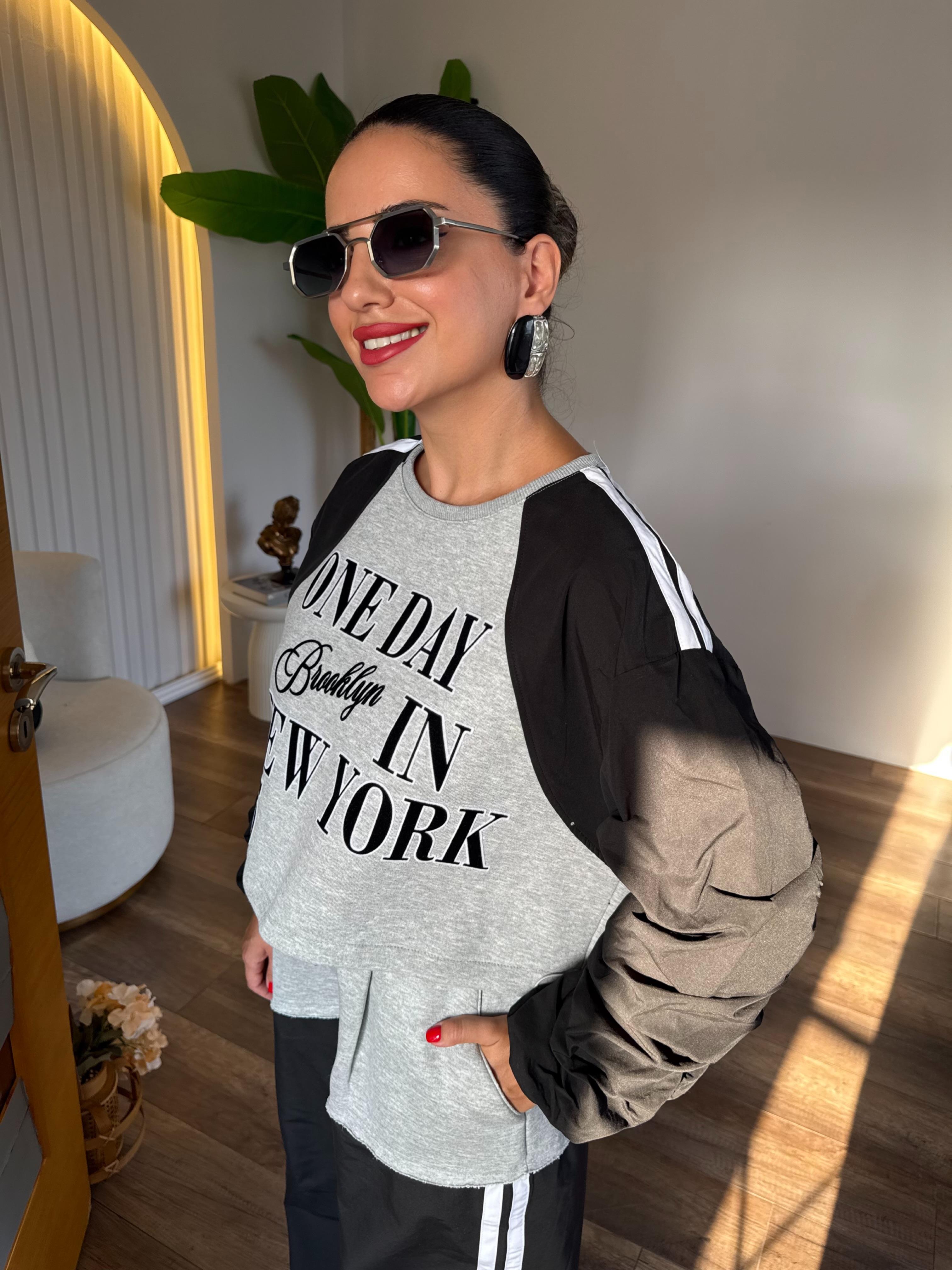 10532 Paraşüt Kumaş Detaylı Sweatshirt