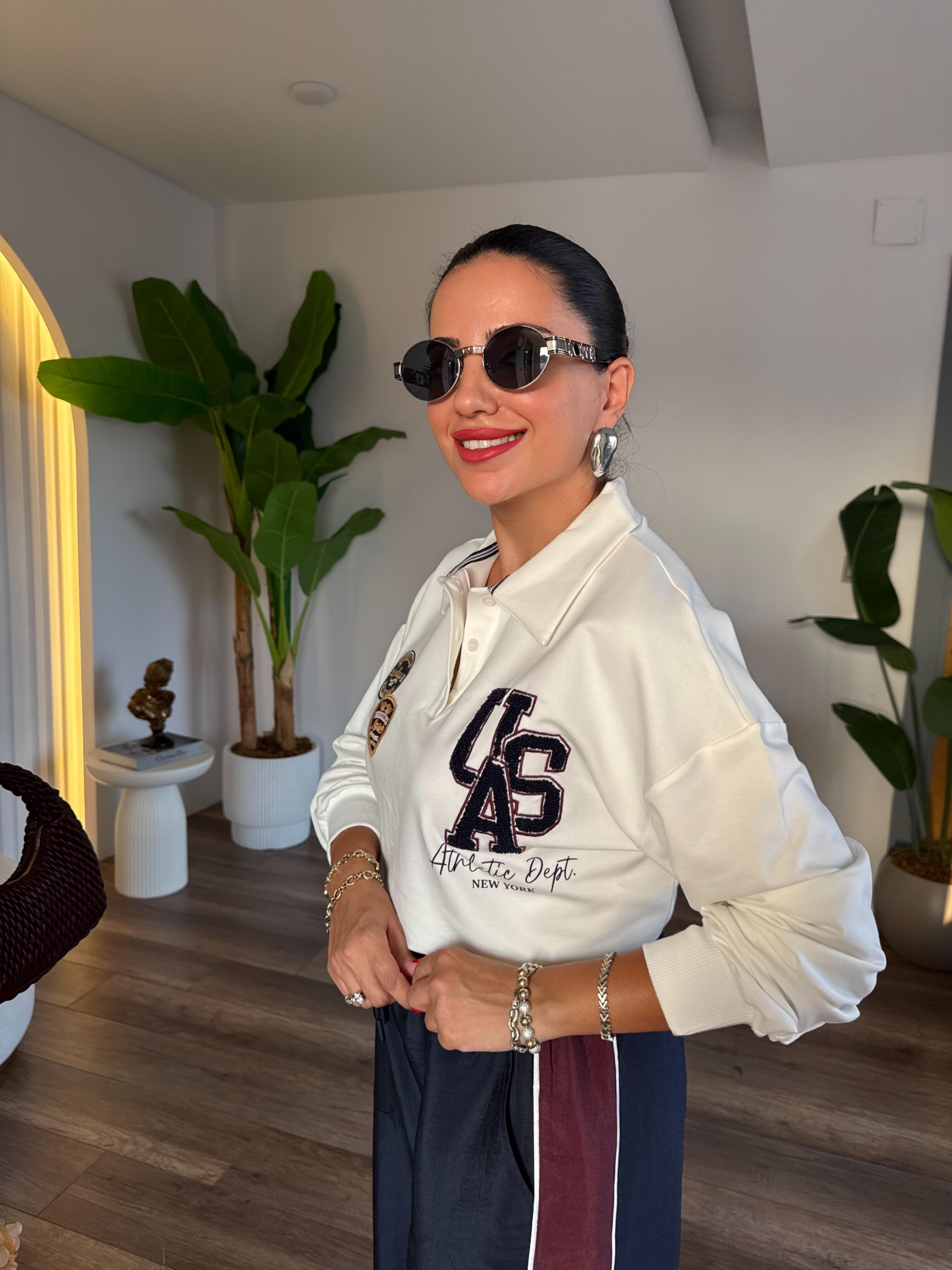 10536 Polo Yaka İşleme Detaylı Sweatshirt
