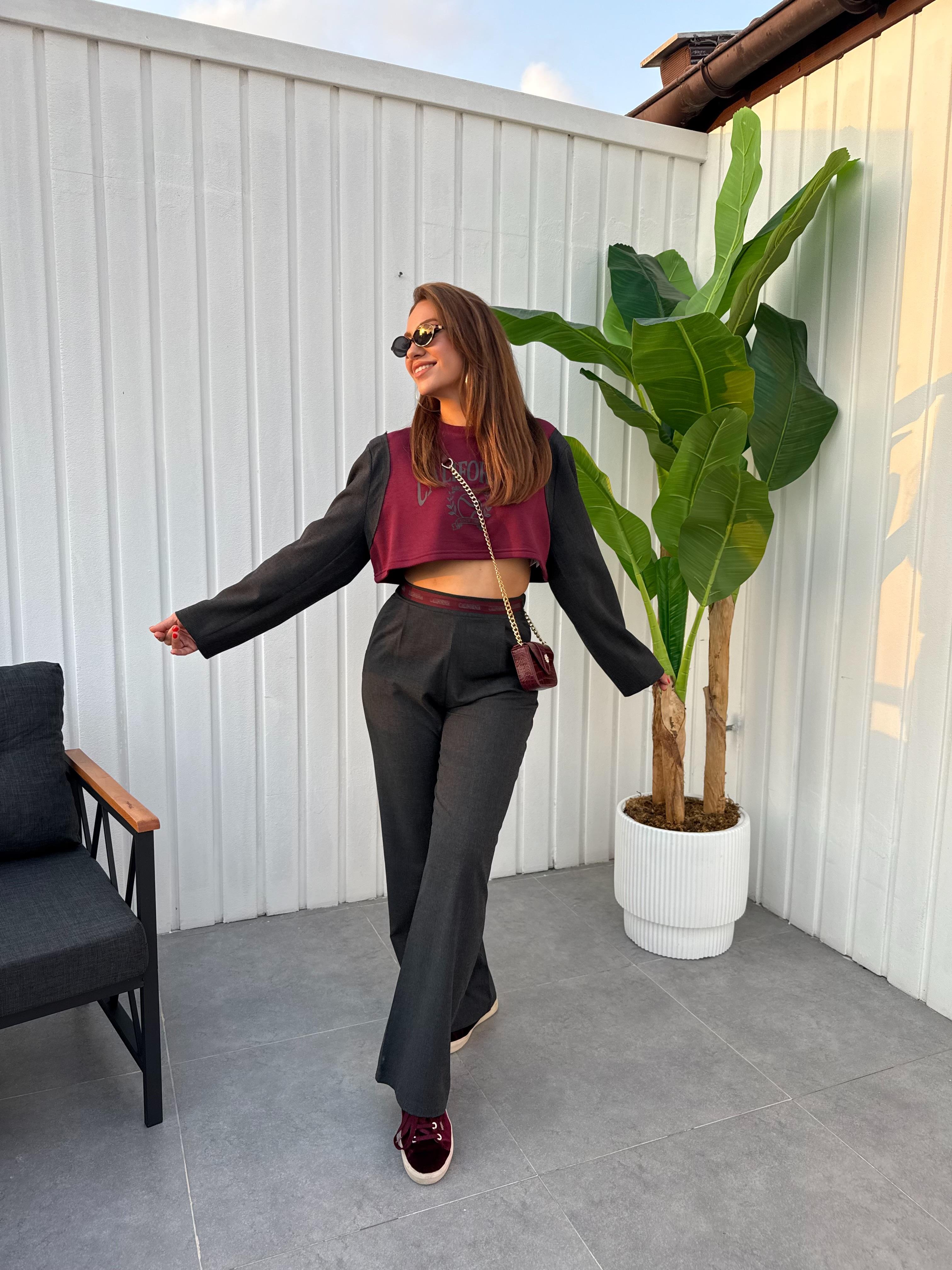 10538 Beli Bordo Şerit Detaylı Pantolon