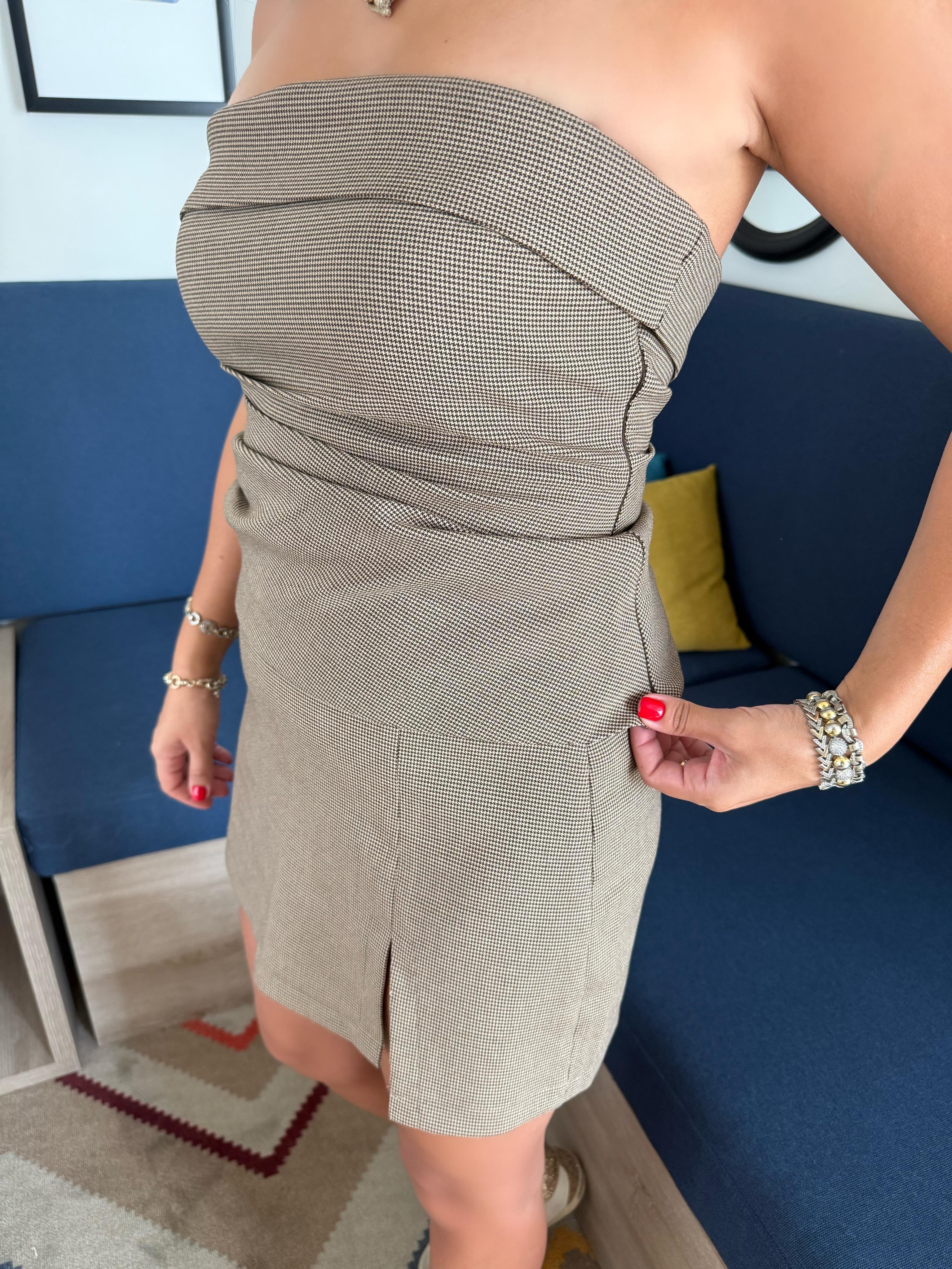 10593 Pötikare Desenli Straplez Bluz