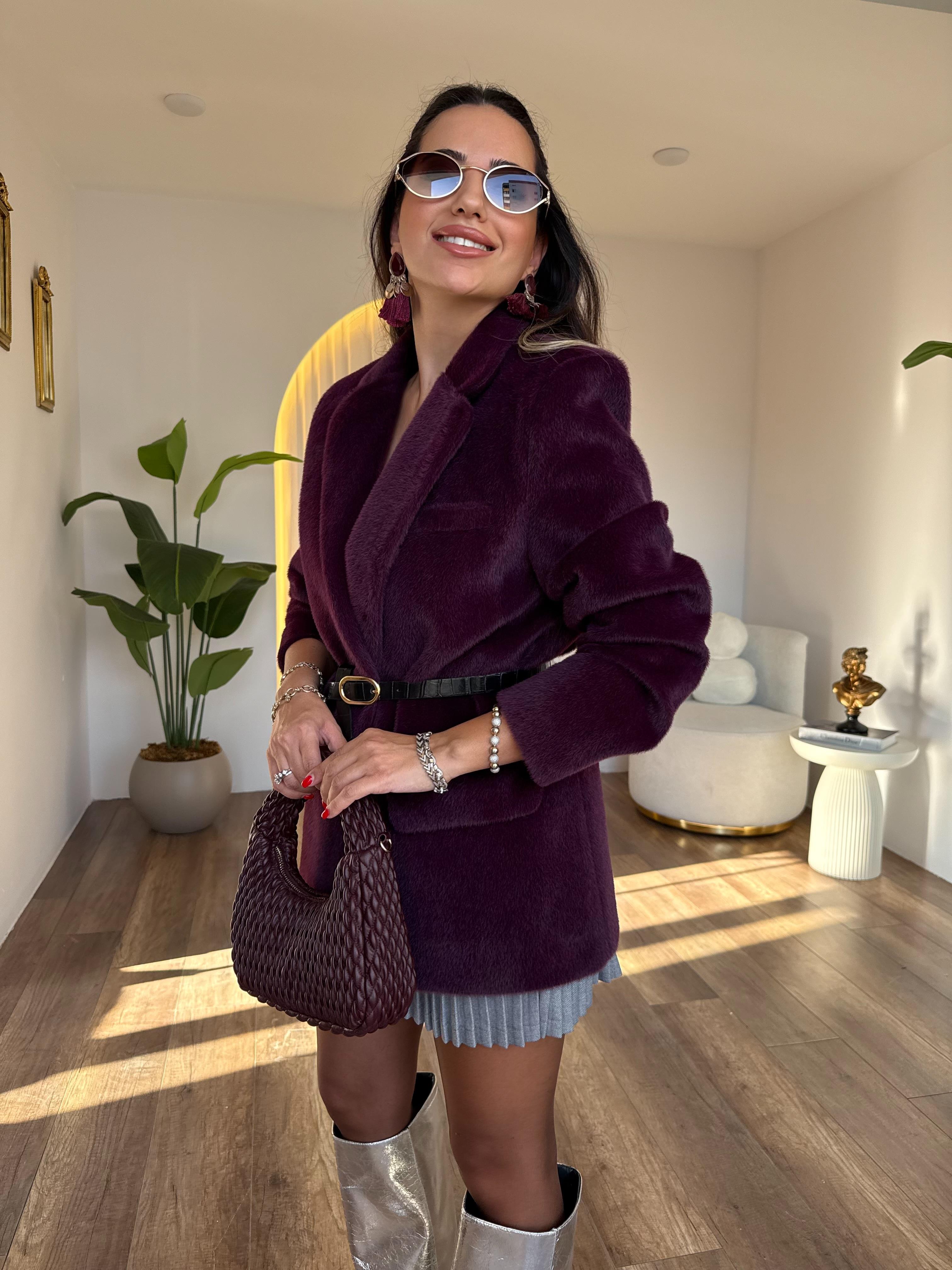 10609 Peluşlu Kemerli Blazer Ceket