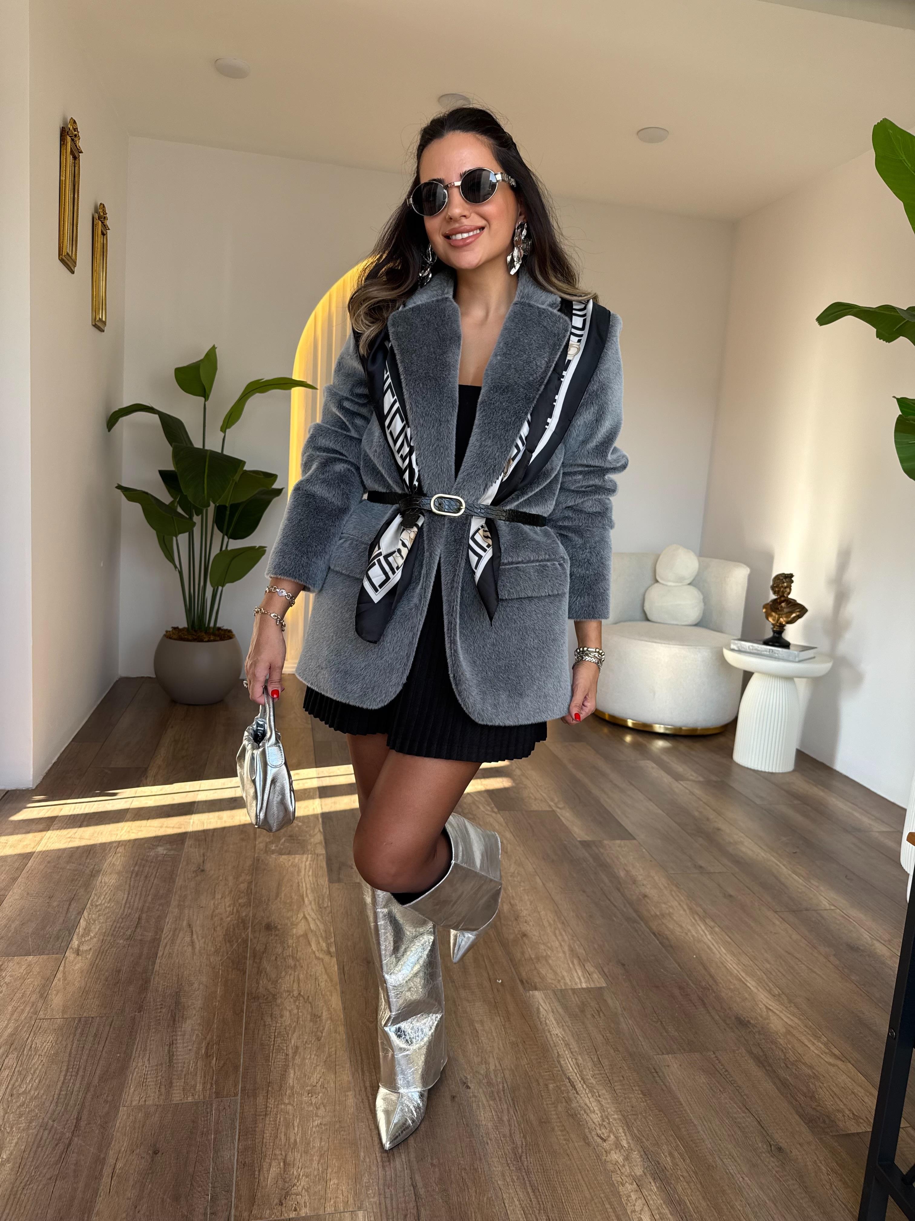 10609 Peluşlu Kemerli Blazer Ceket