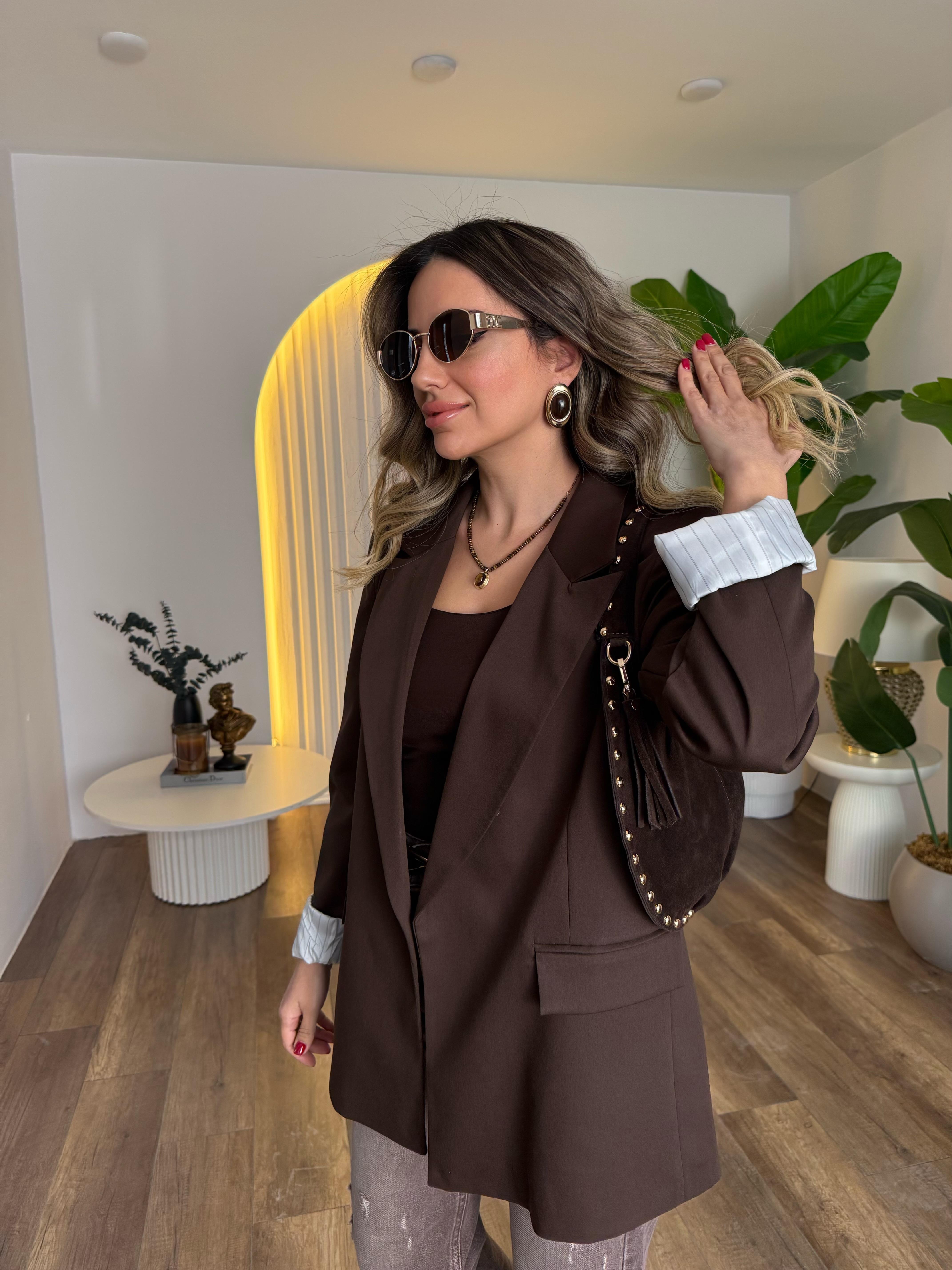 10610 Astarı Çizgili Blazer Ceket