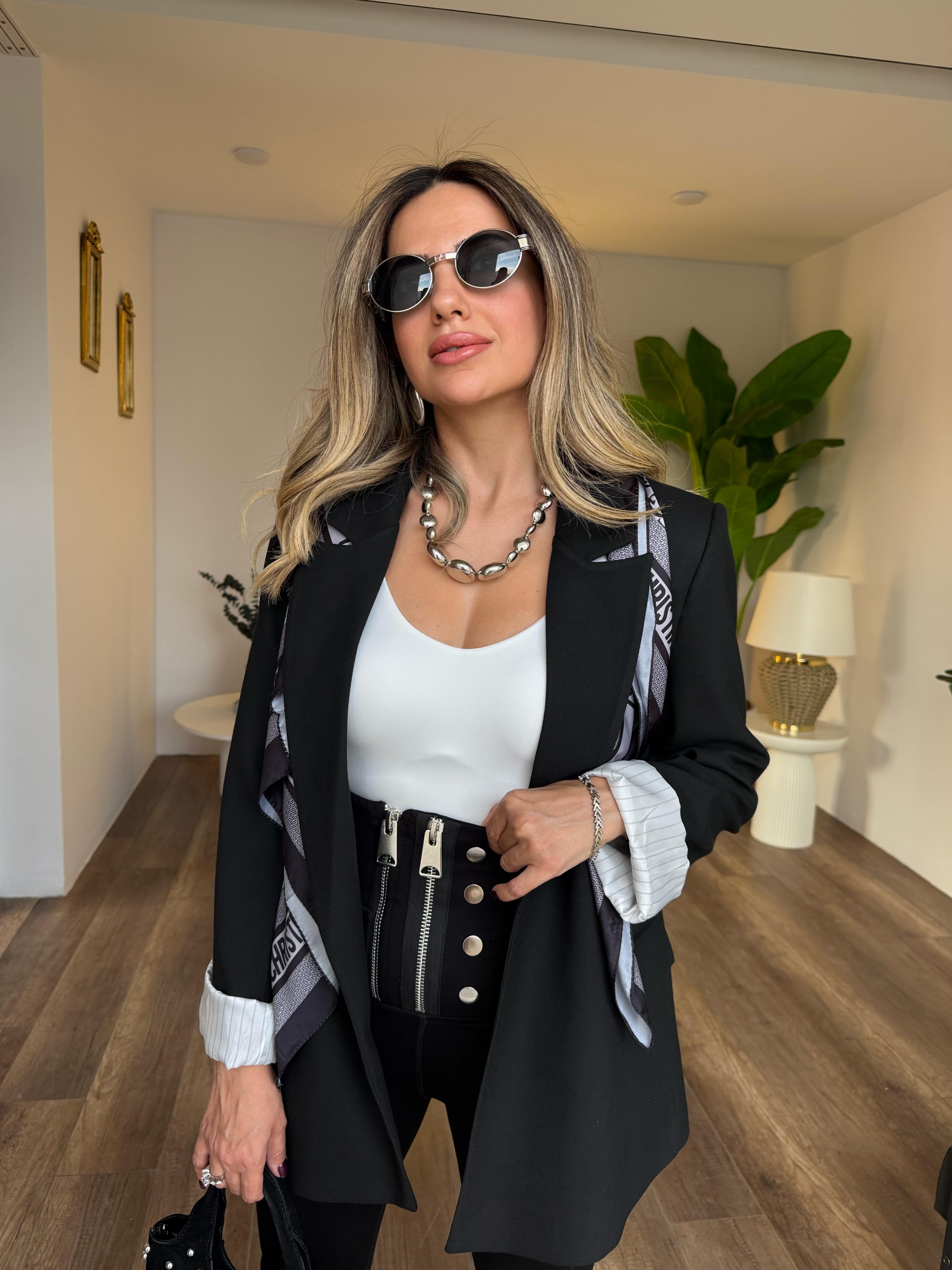 10610 Astarı Çizgili Blazer Ceket