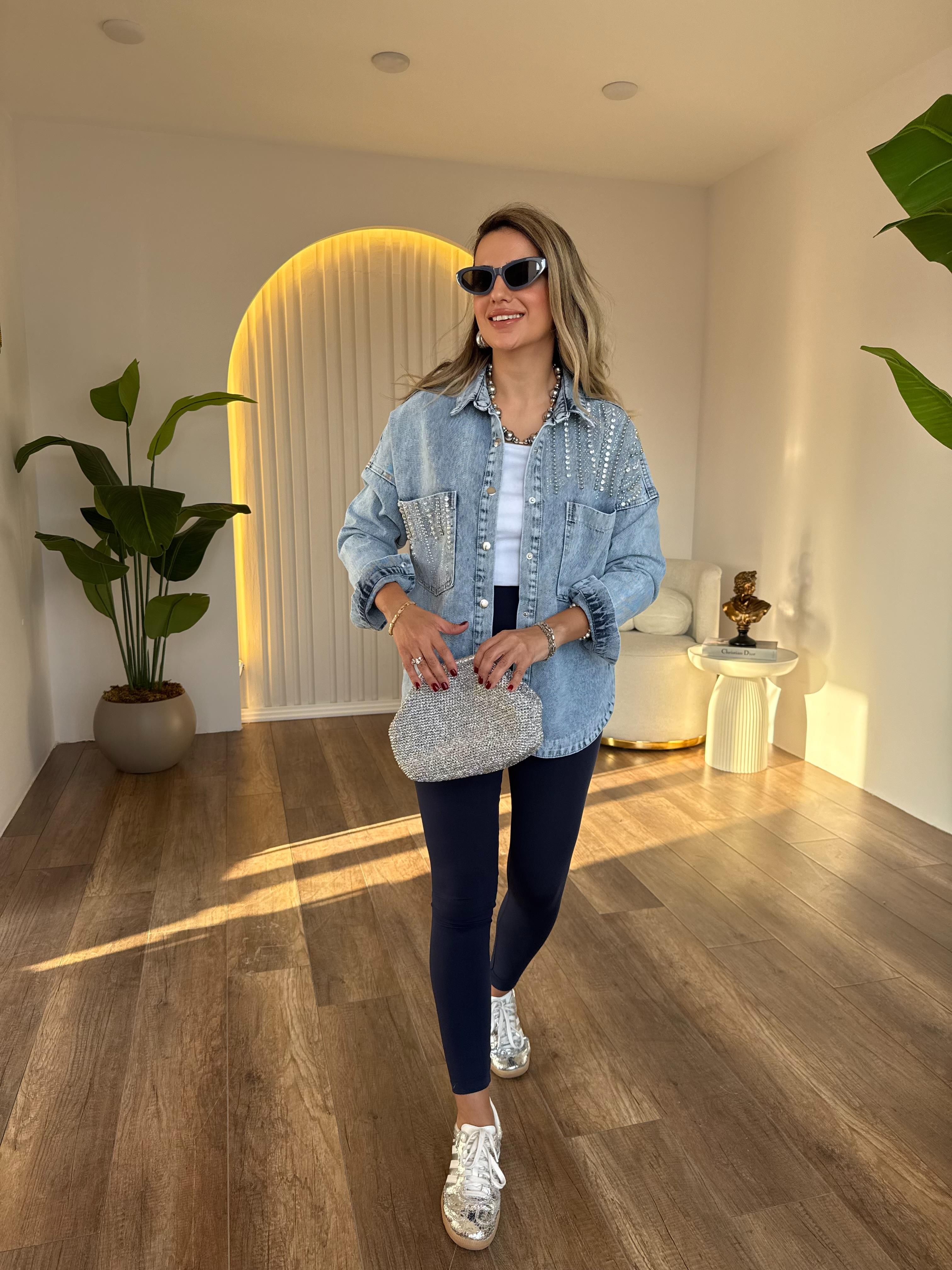 10612 Taş Detaylı Kot Ceket