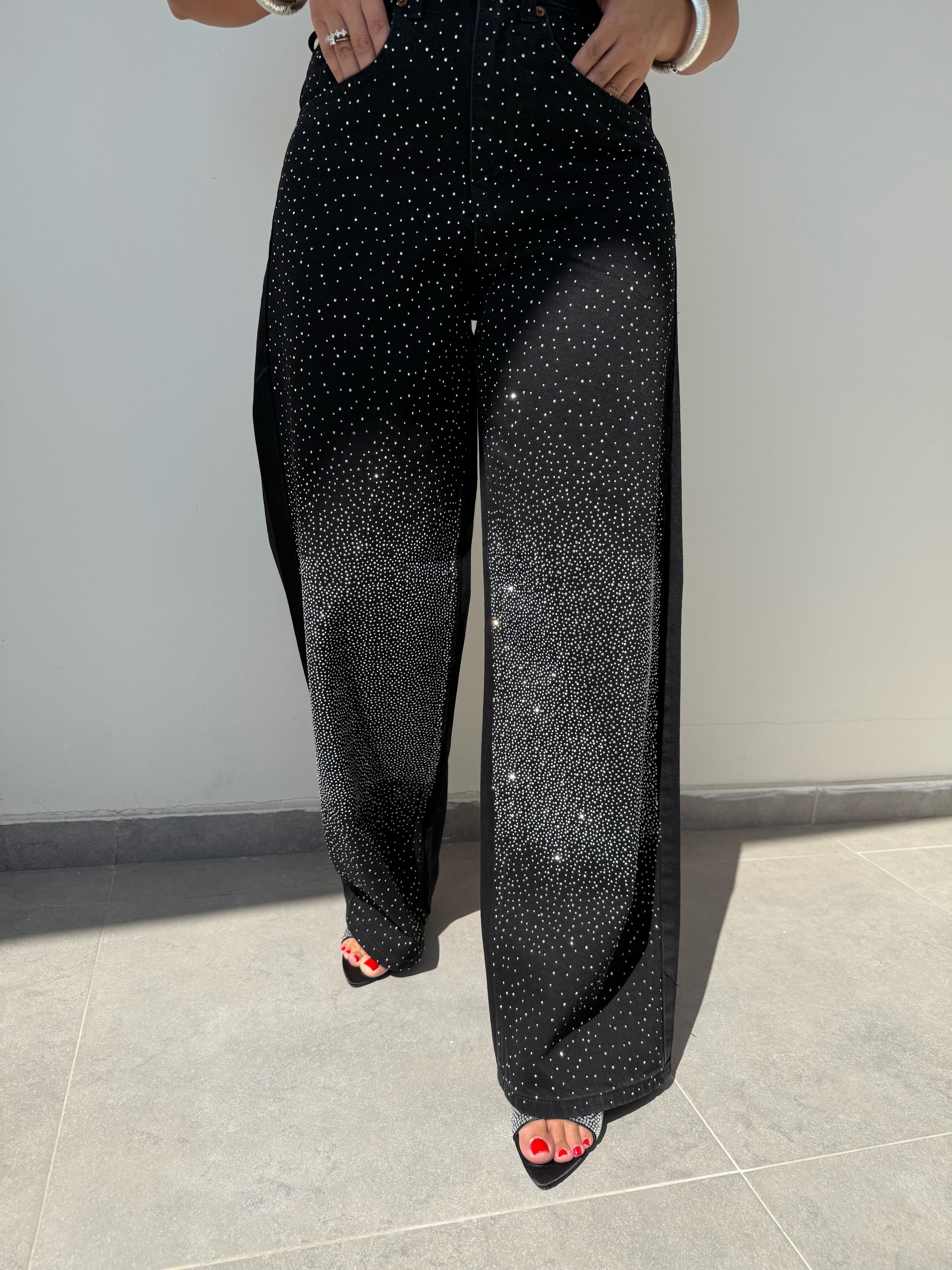 10649 Siyah Serpme Taşlı Orj Marka Jean