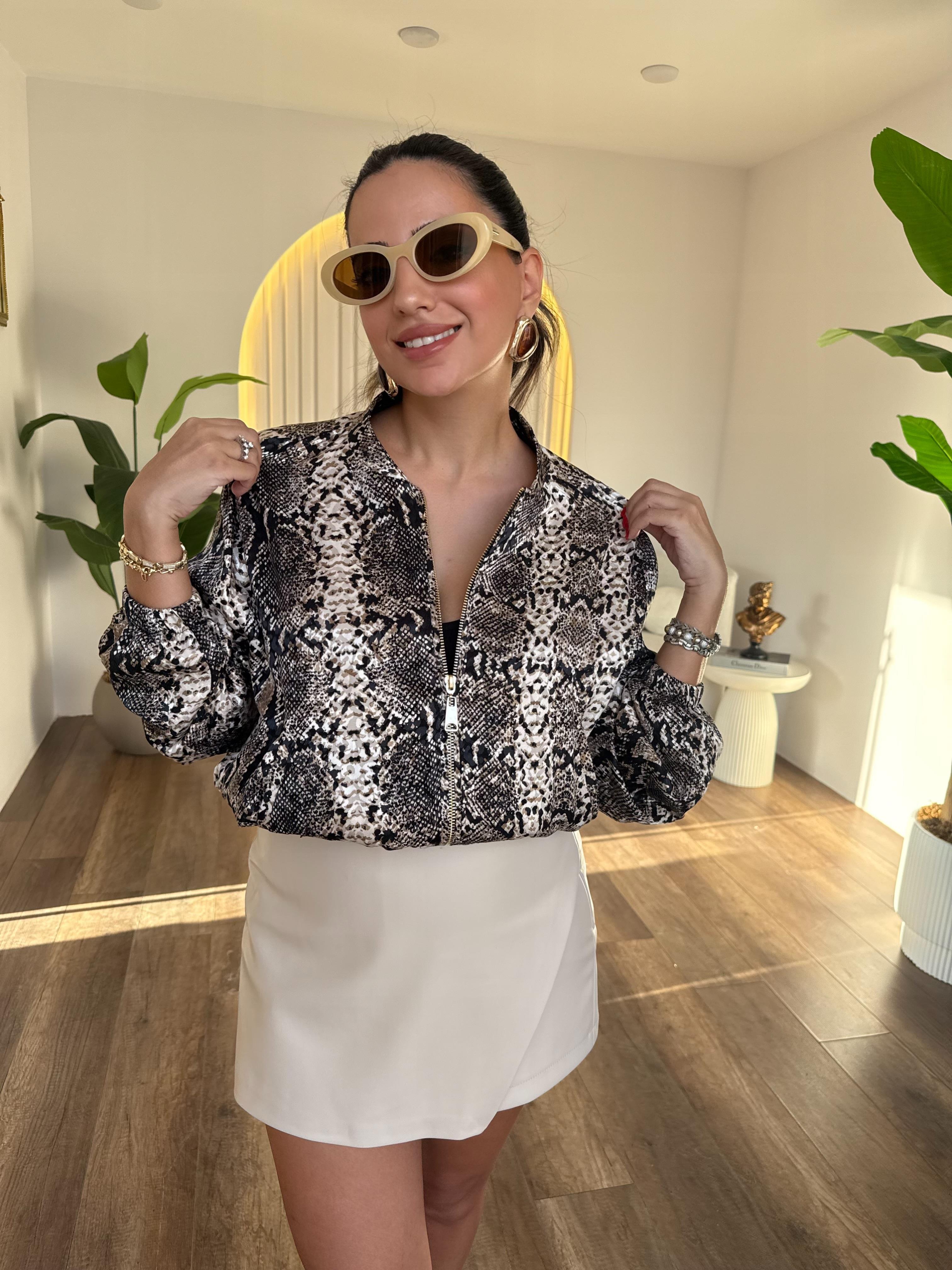 10711 Premium Önden Fermuarlı Yılan Desenli Bomber Ceket