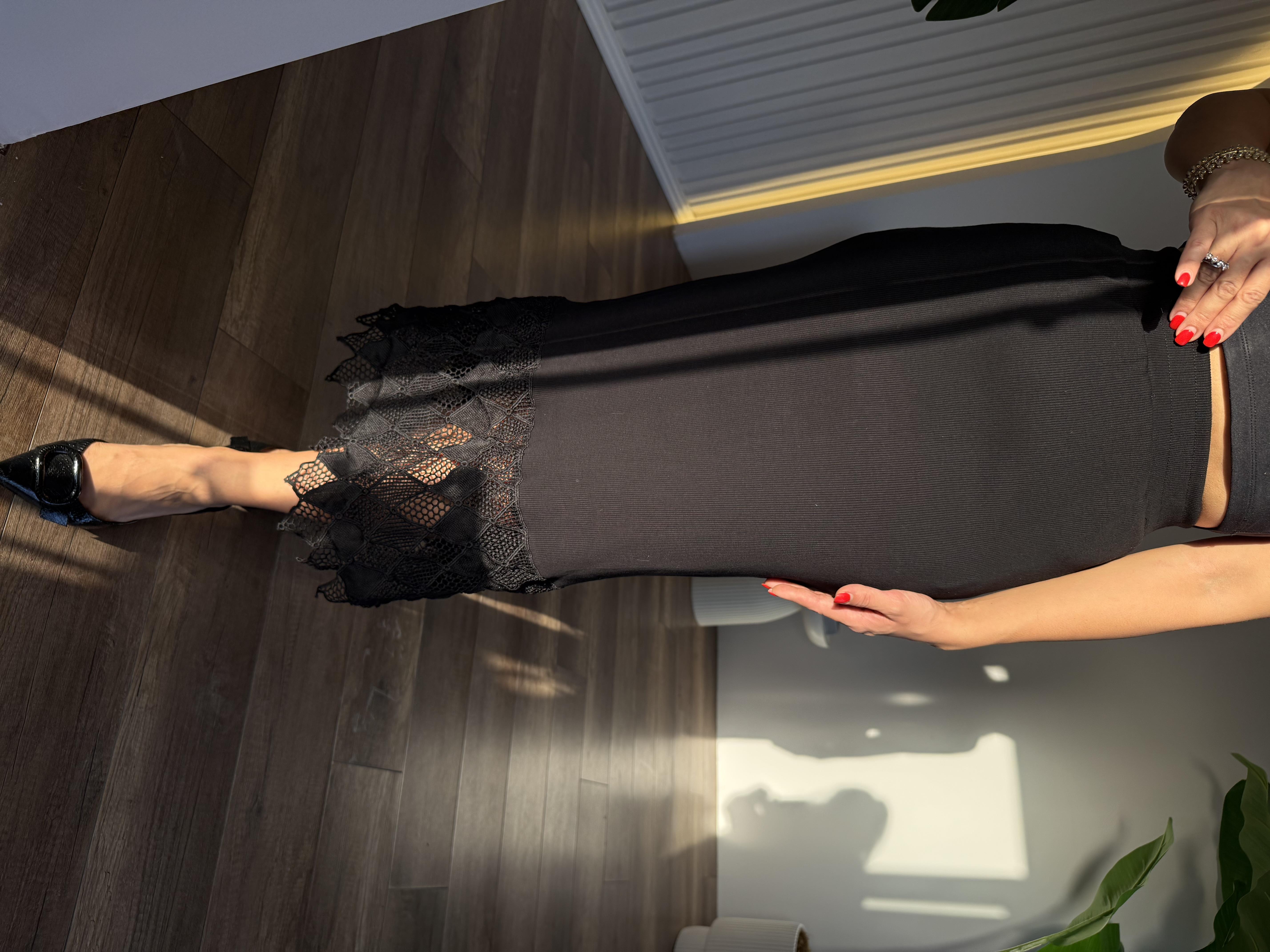 10716 Fitilli Dantel Detaylı Yırtmaçlı Etek