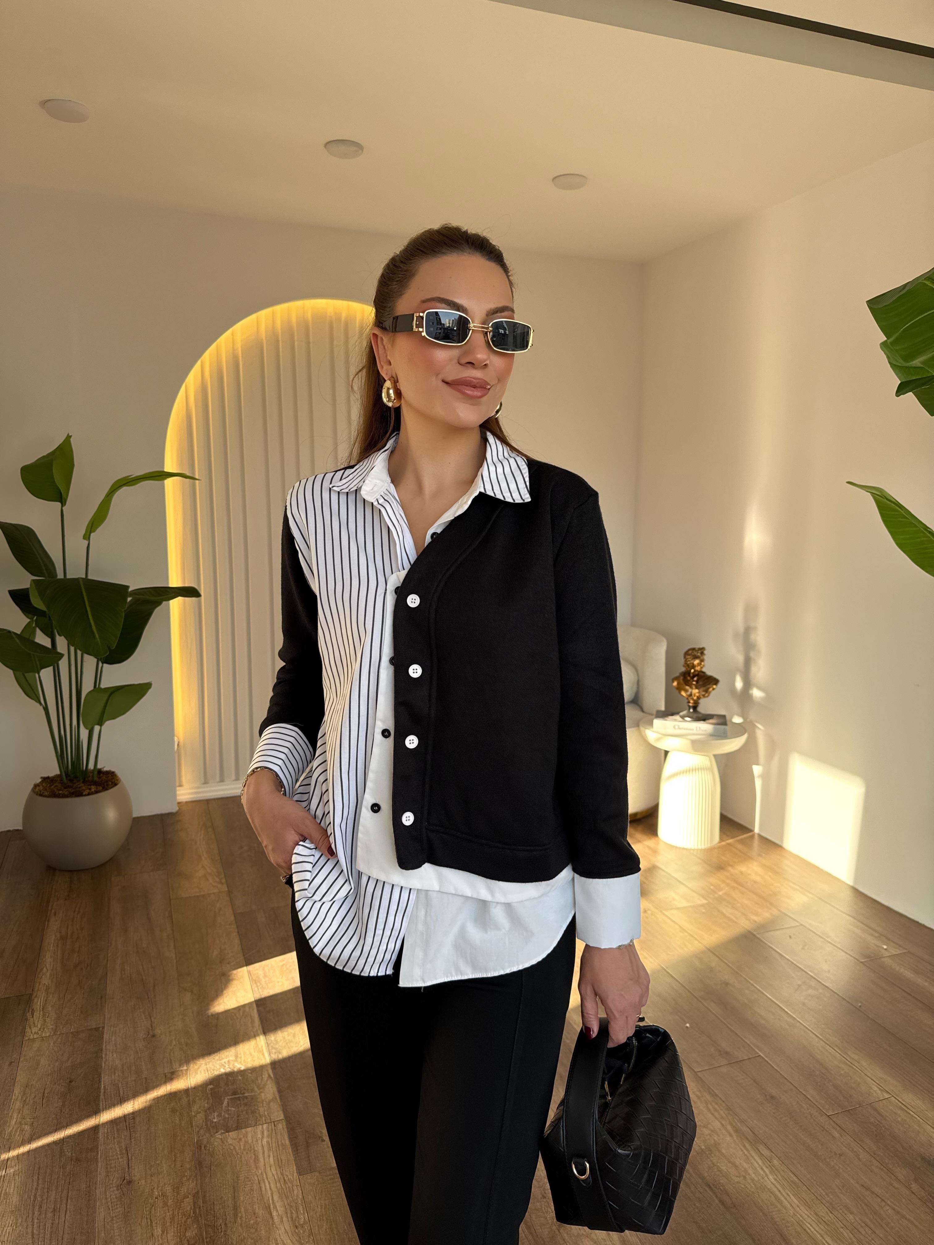 10768 Triko Detaylı Gömlek