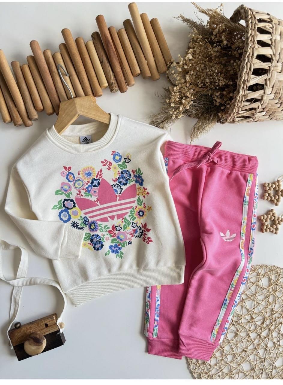 10774 Kids Ad.Çiçekli Şeritli Takım 2/3-7/8 Yaş