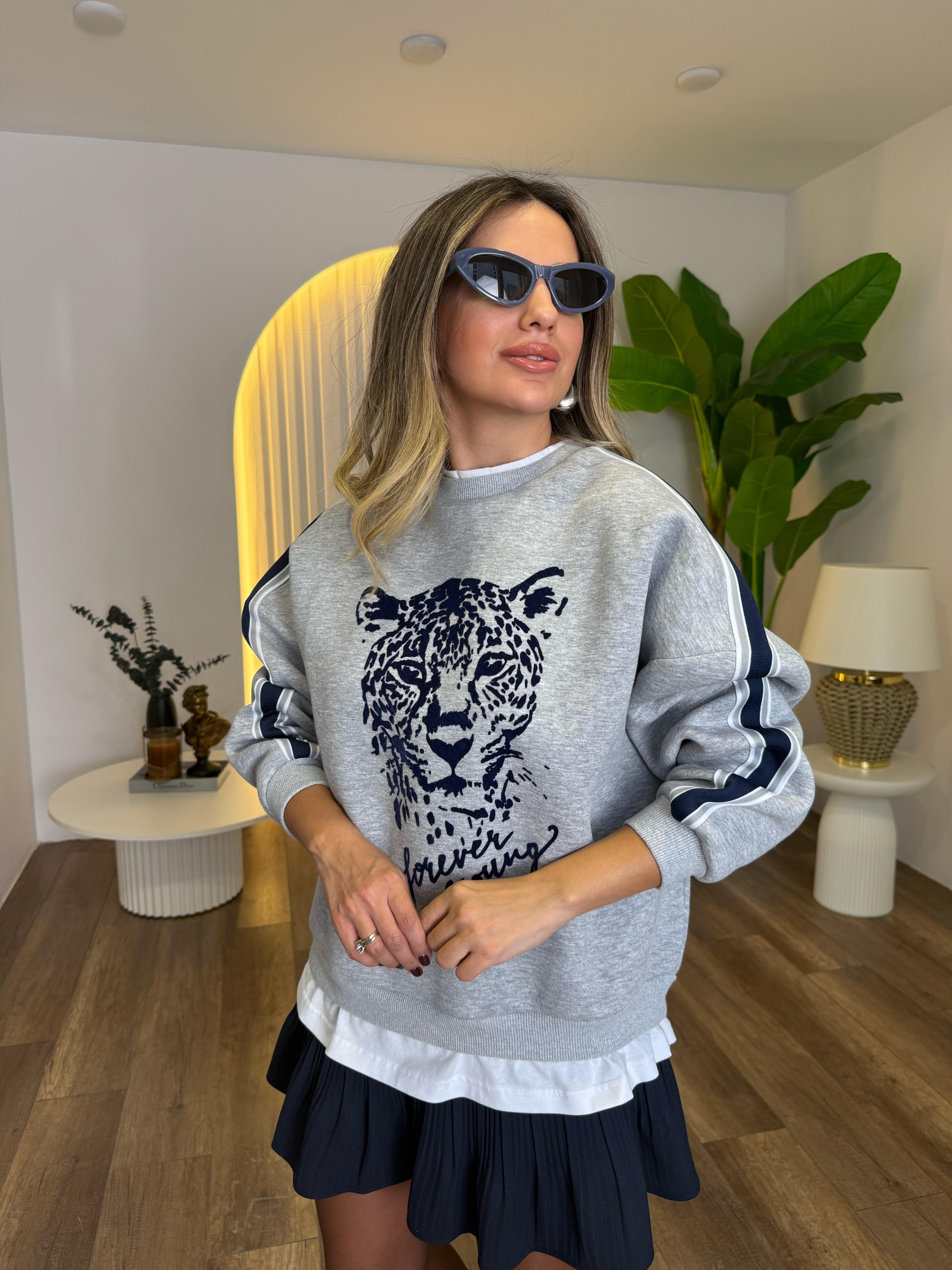 10907 Önü Lacivert Baskılı Sweatshirt