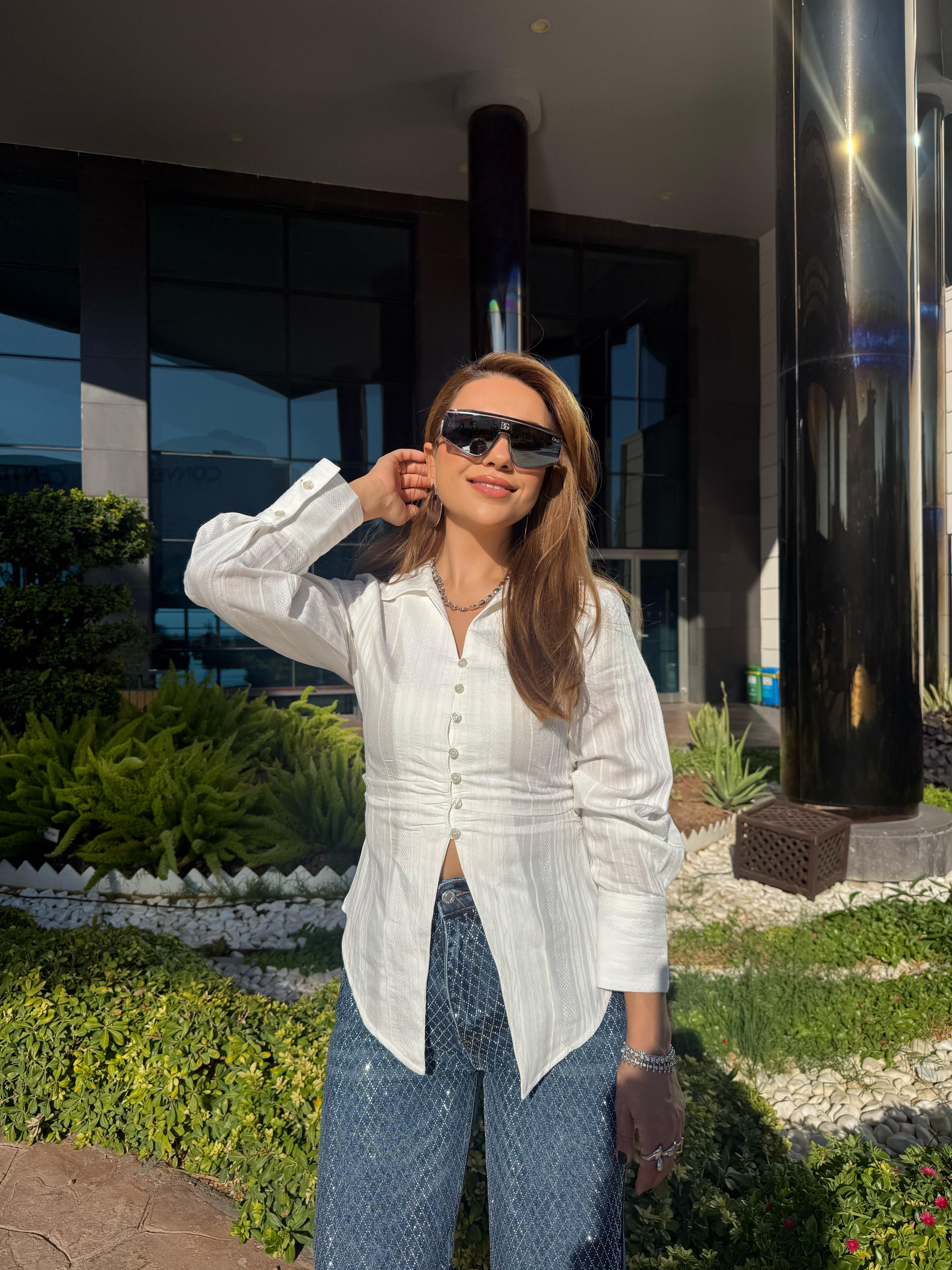 10915 Kendinden Çizgili Gömlek Bluz
