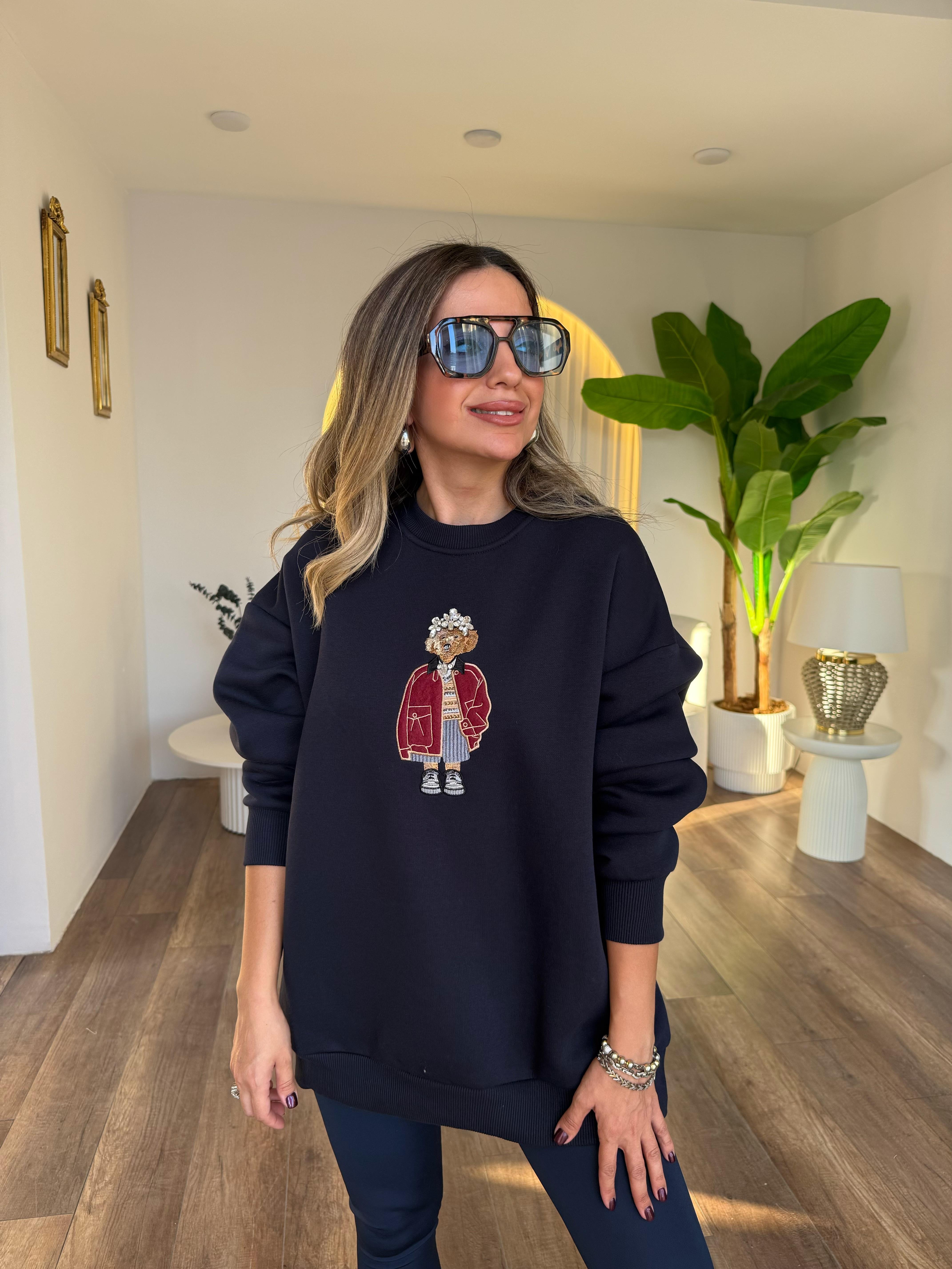 10958 Taş Detaylı Ayıcıklı Sweatshirt