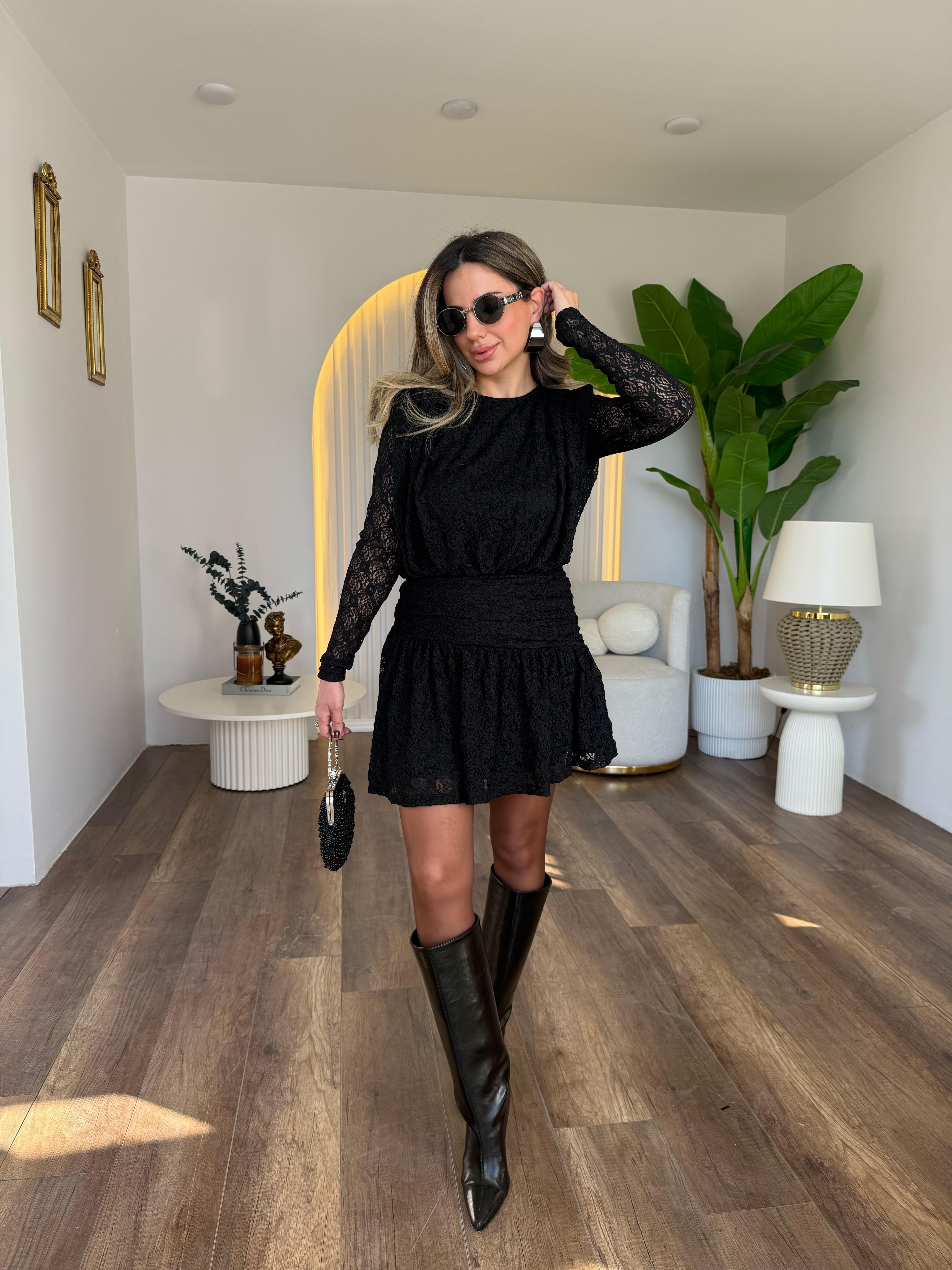 10988 Güpür Drape Elbise