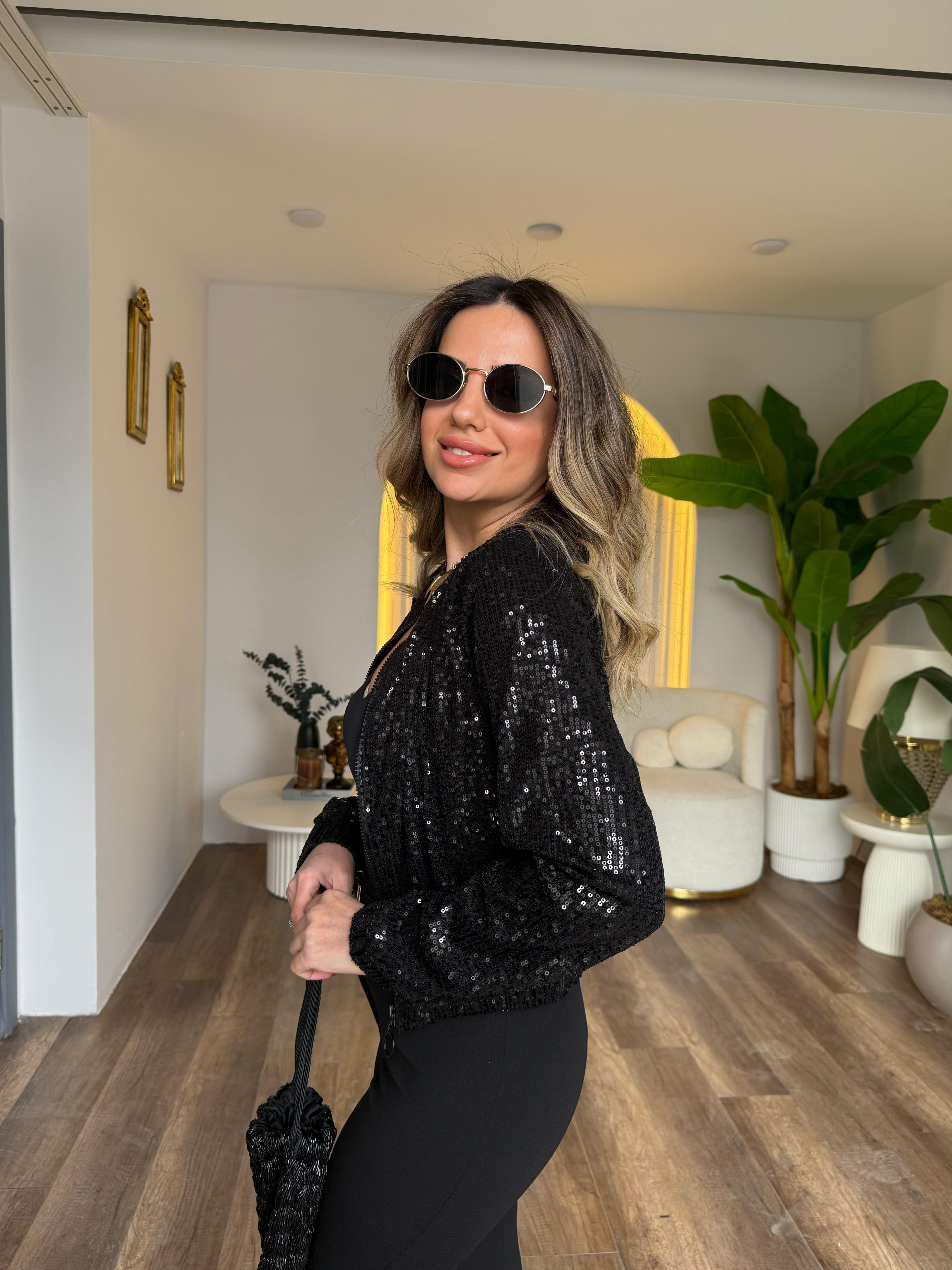 11018 Payetli Fermuarlı Ceket