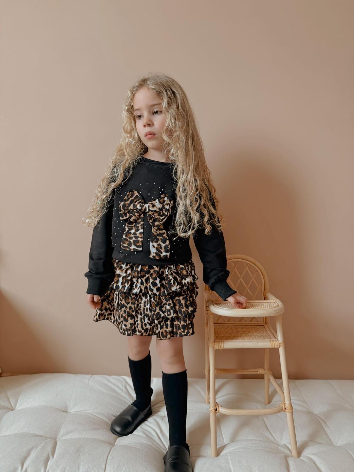 11112 Kids Leopar Etekli Fiyonklu Takım 3-4/9-10 Yaş