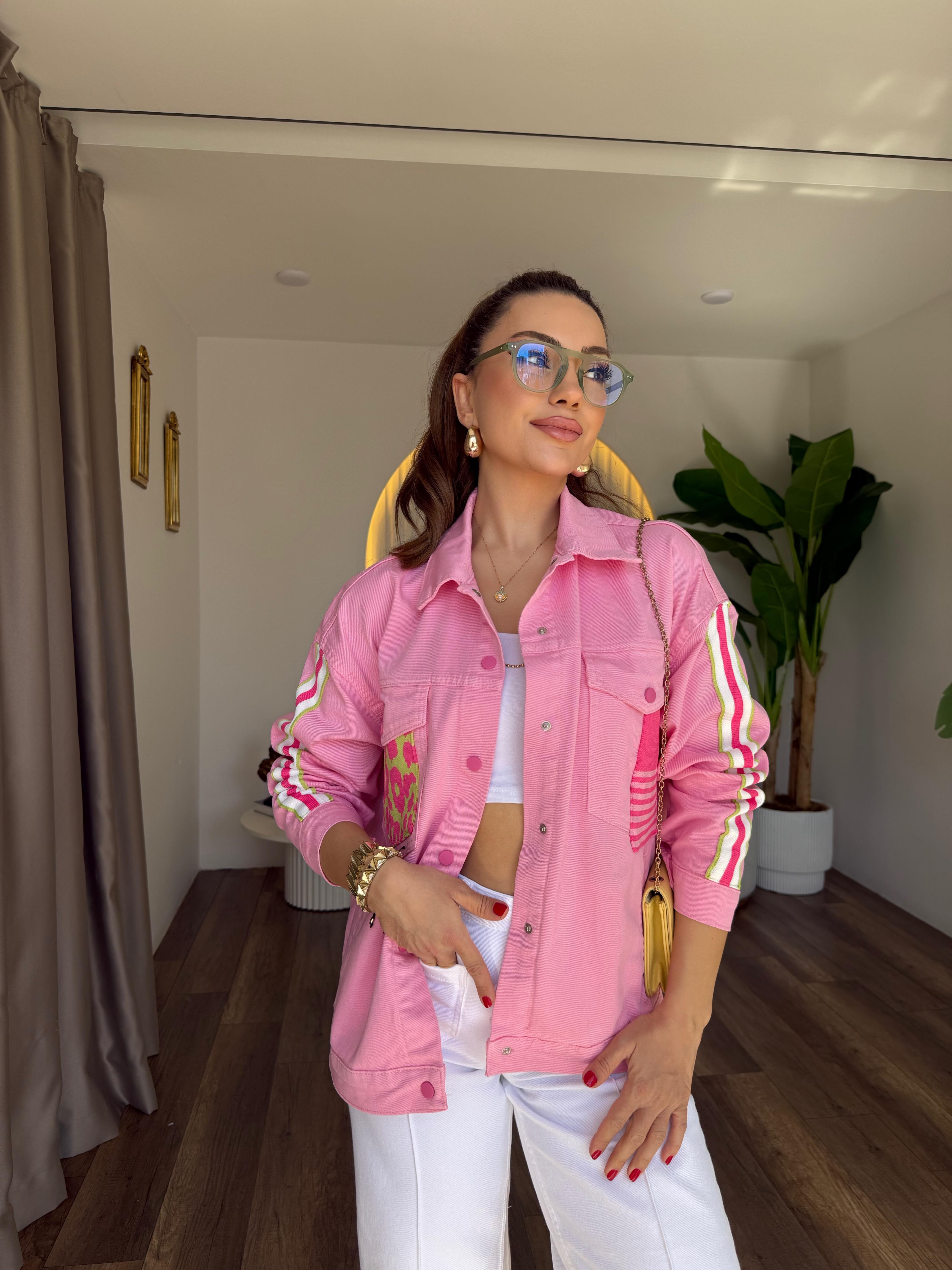 11184 Pembe Leopar Detaylı Ceket