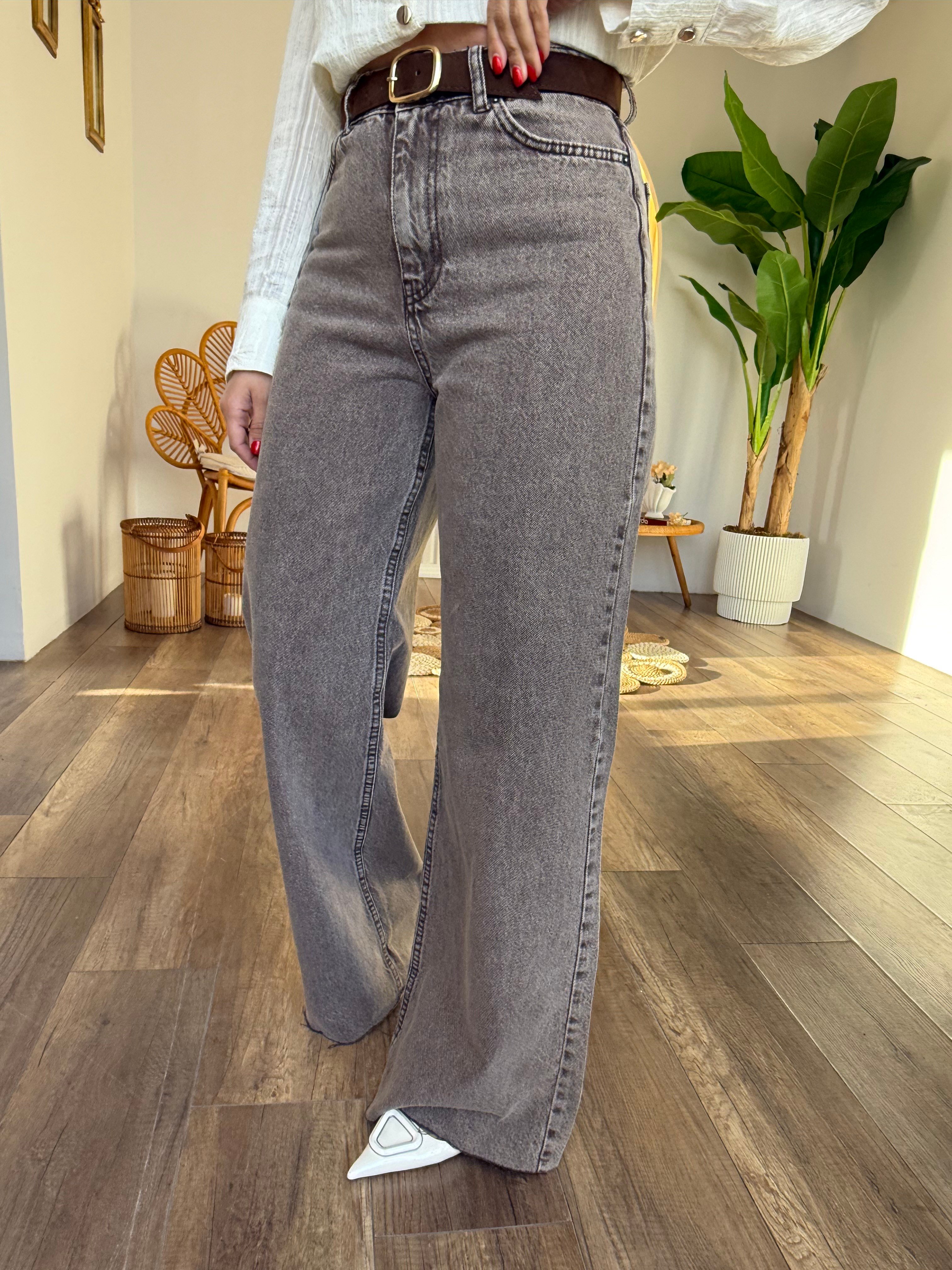 11208 Wide Leg Kemerli Pantolon