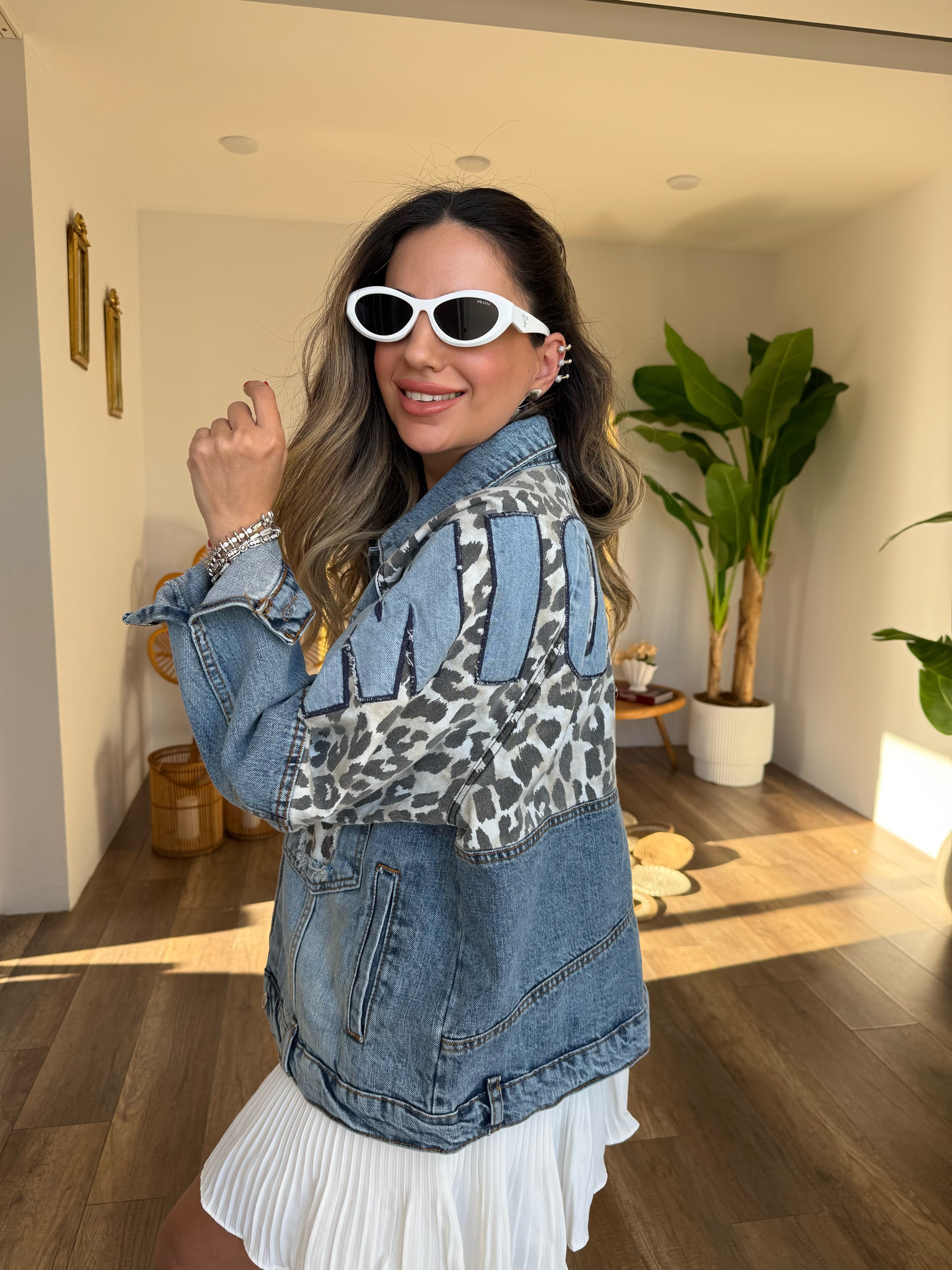 11214 Leopar Yazı Baskılı Tasarım Ceket