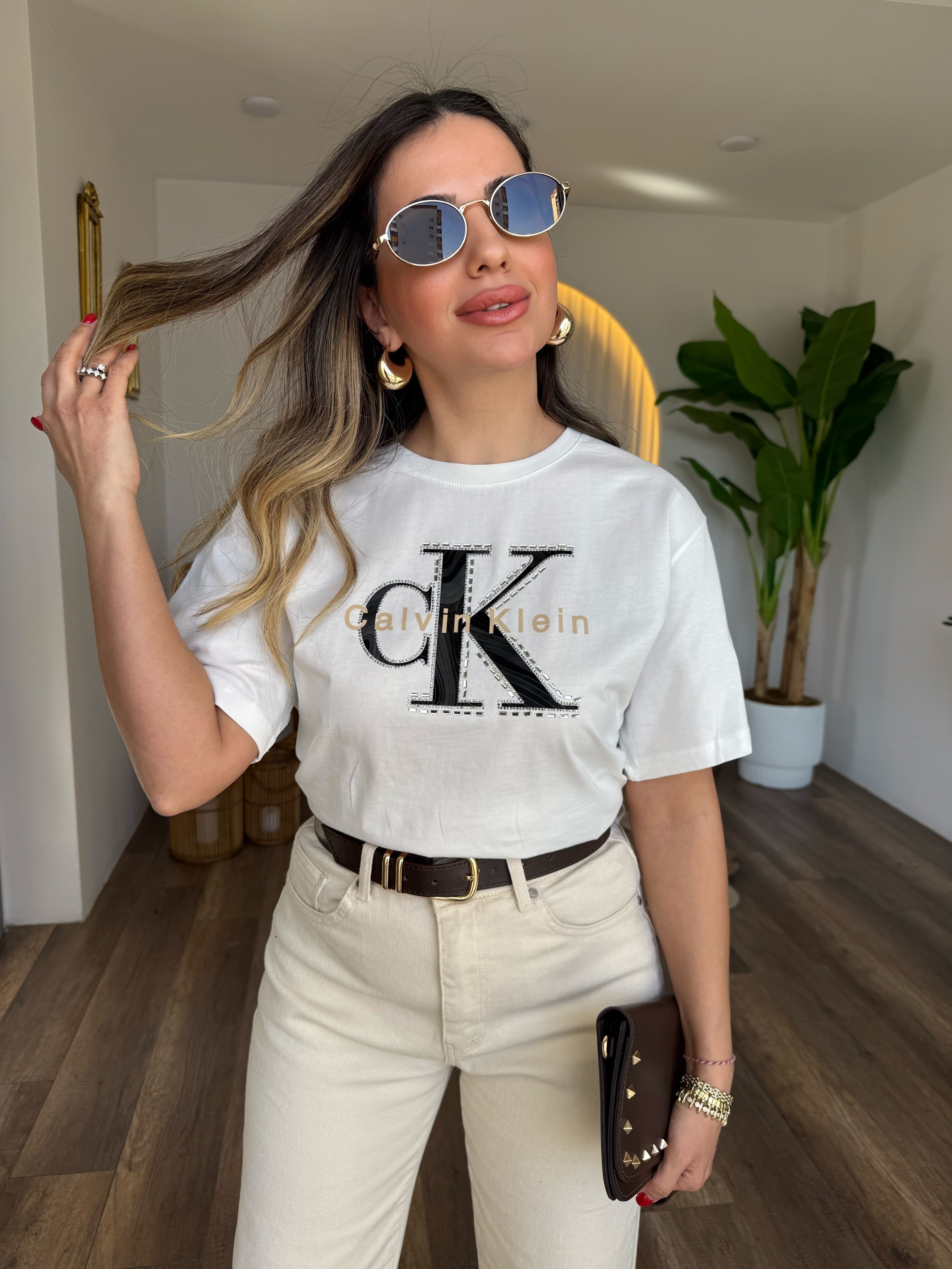 11286  Taş Detaylı Baskılı Orj Marka Tshirt