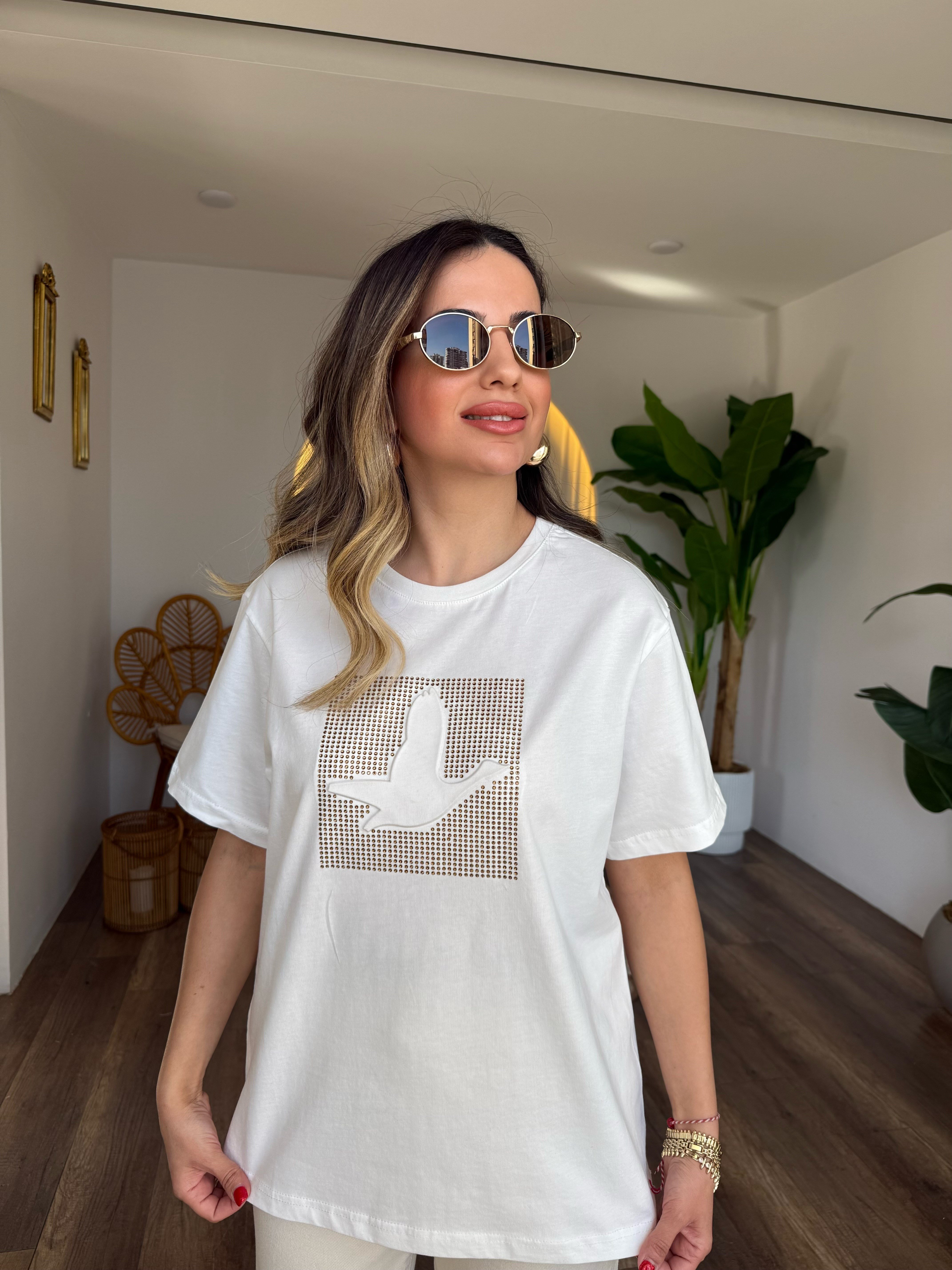 11289 Taşlı Gofre Tshirt