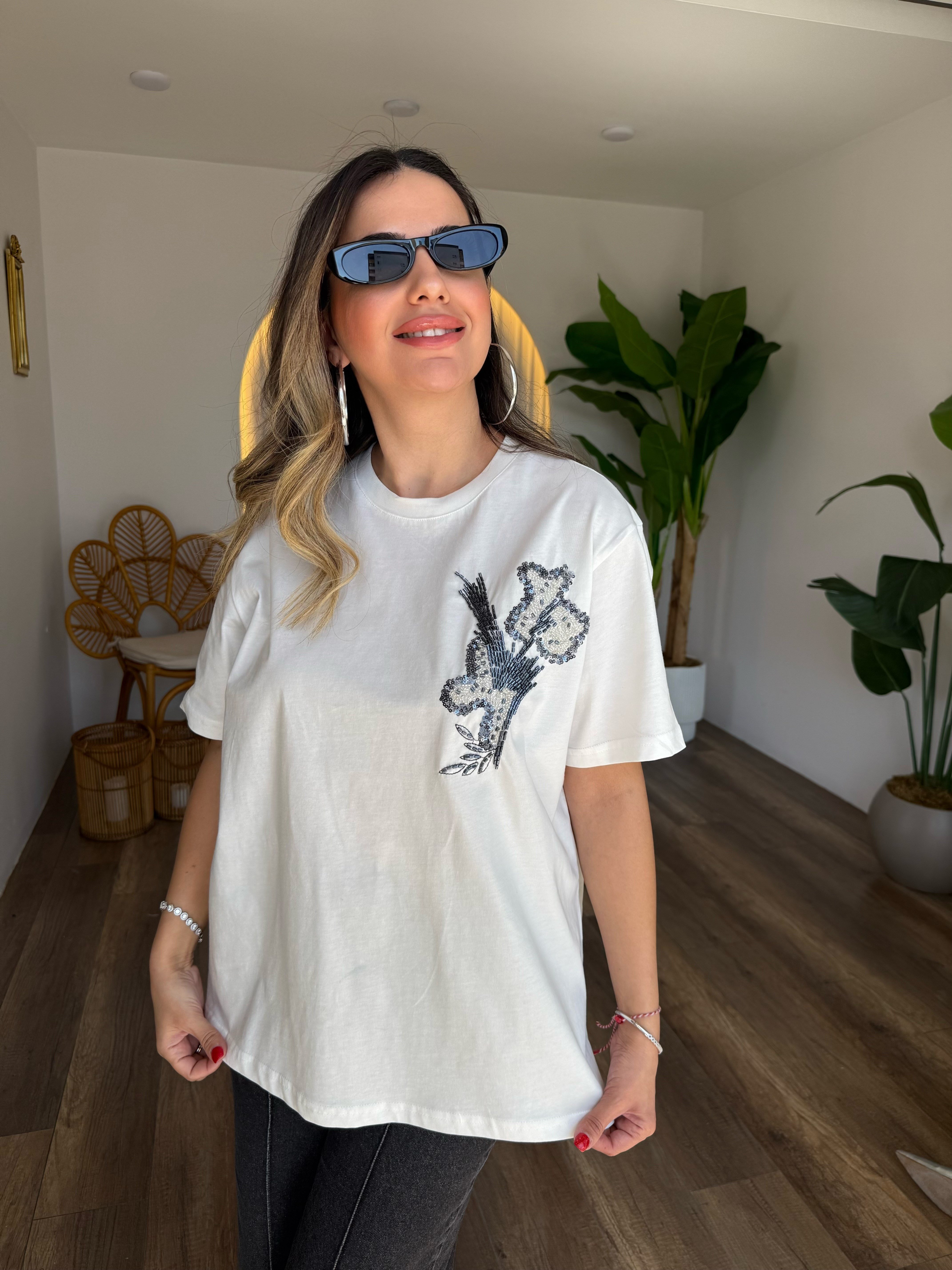 11290 Mavi Gold Taşlı Tshirt