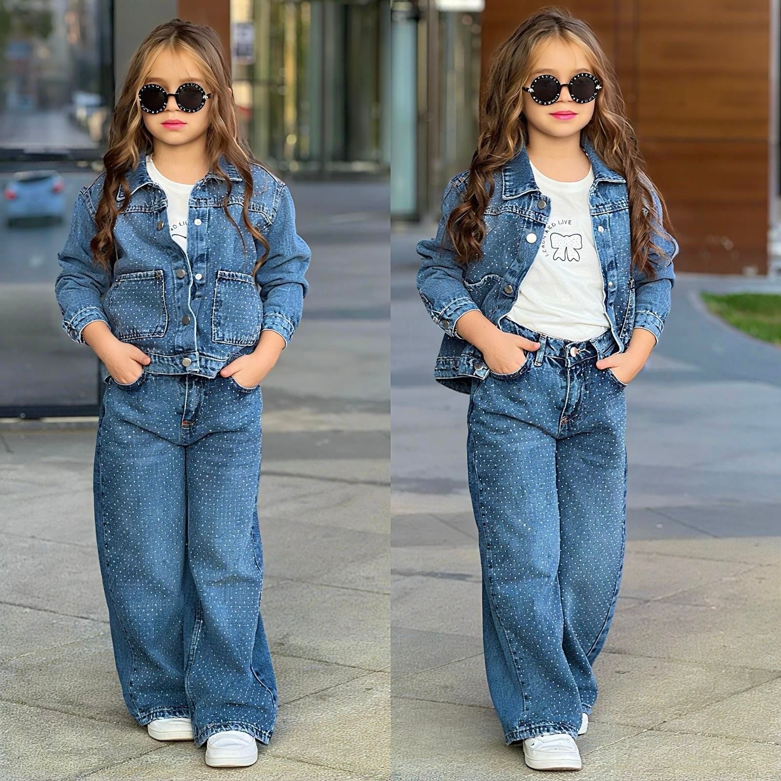 11410 Kids Taşlı Denim Takım 5-6/13-14 Yaş