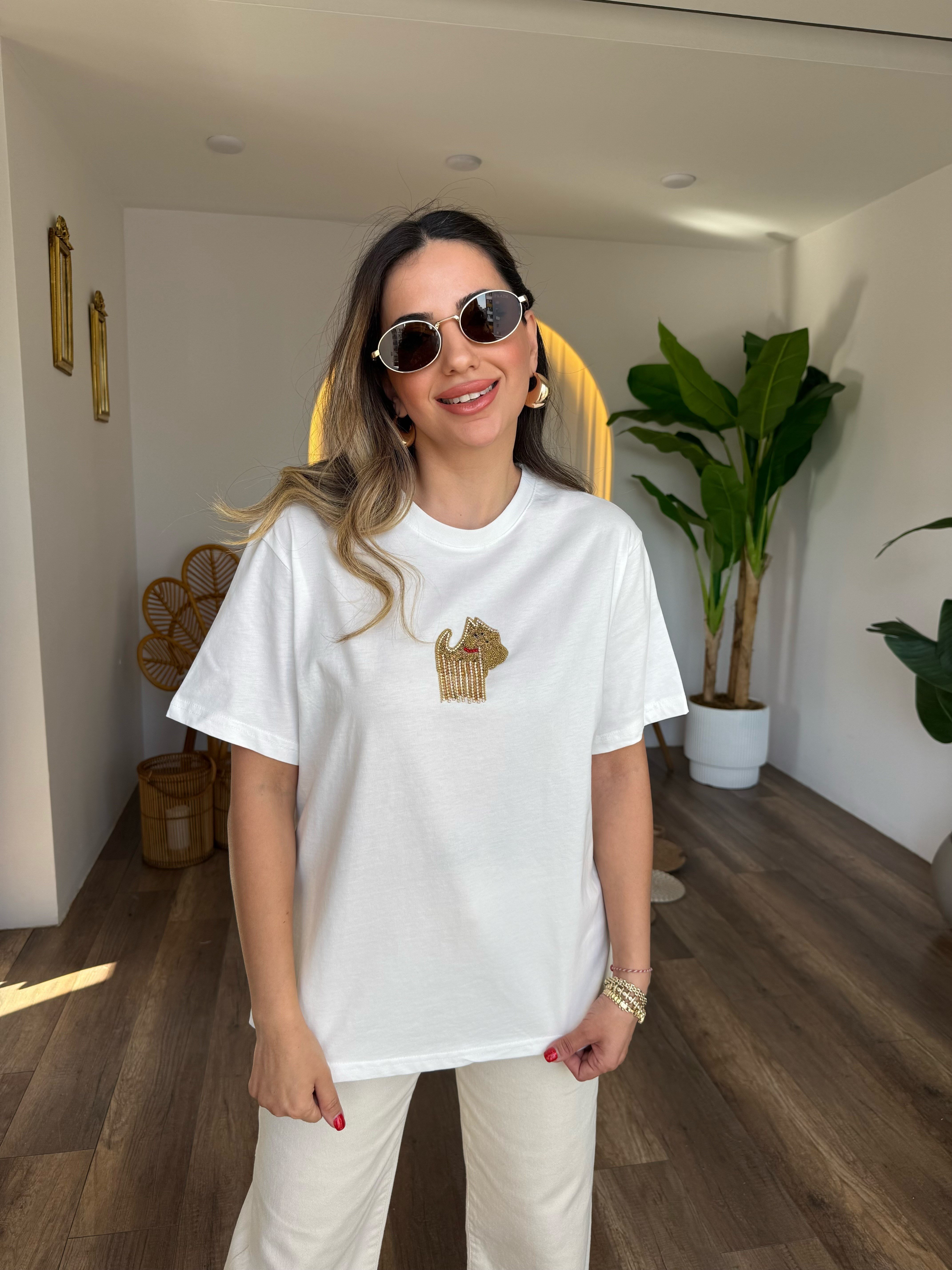 11420 Püsküllü Taşlı Köpek Tshirt