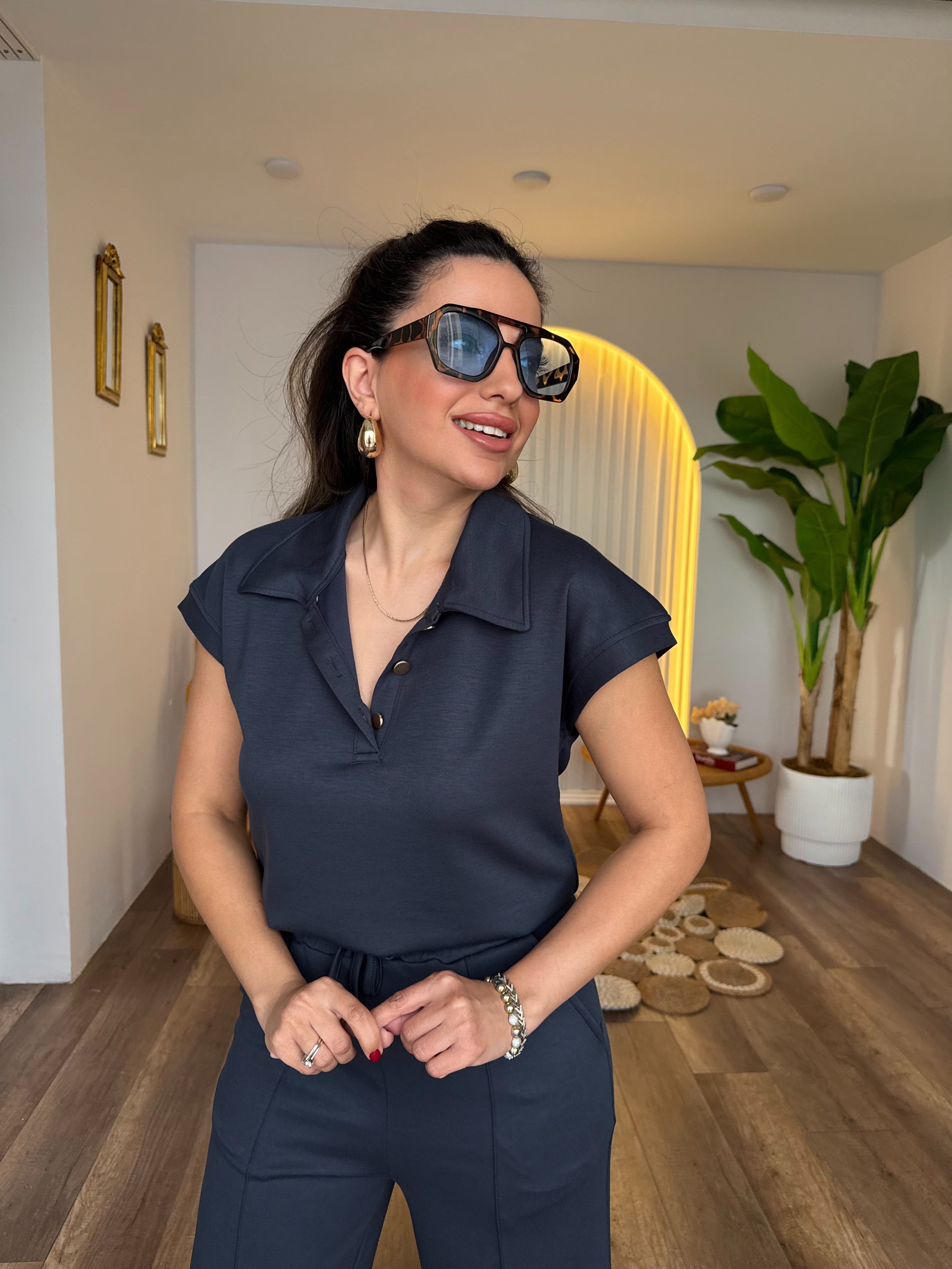 11522 Polo Yaka Gold Düğmeli Modal Takım