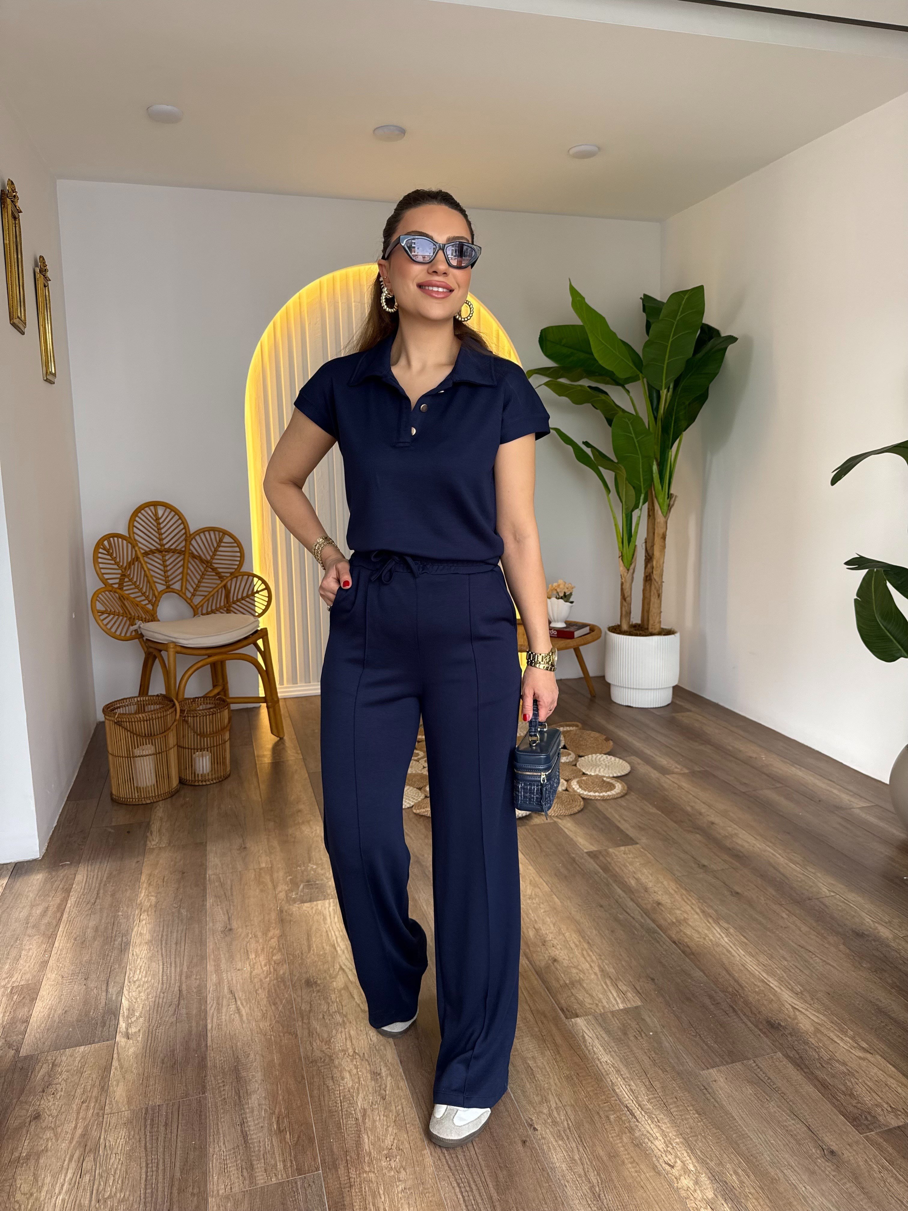 11522 Polo Yaka Gold Düğmeli Modal Takım